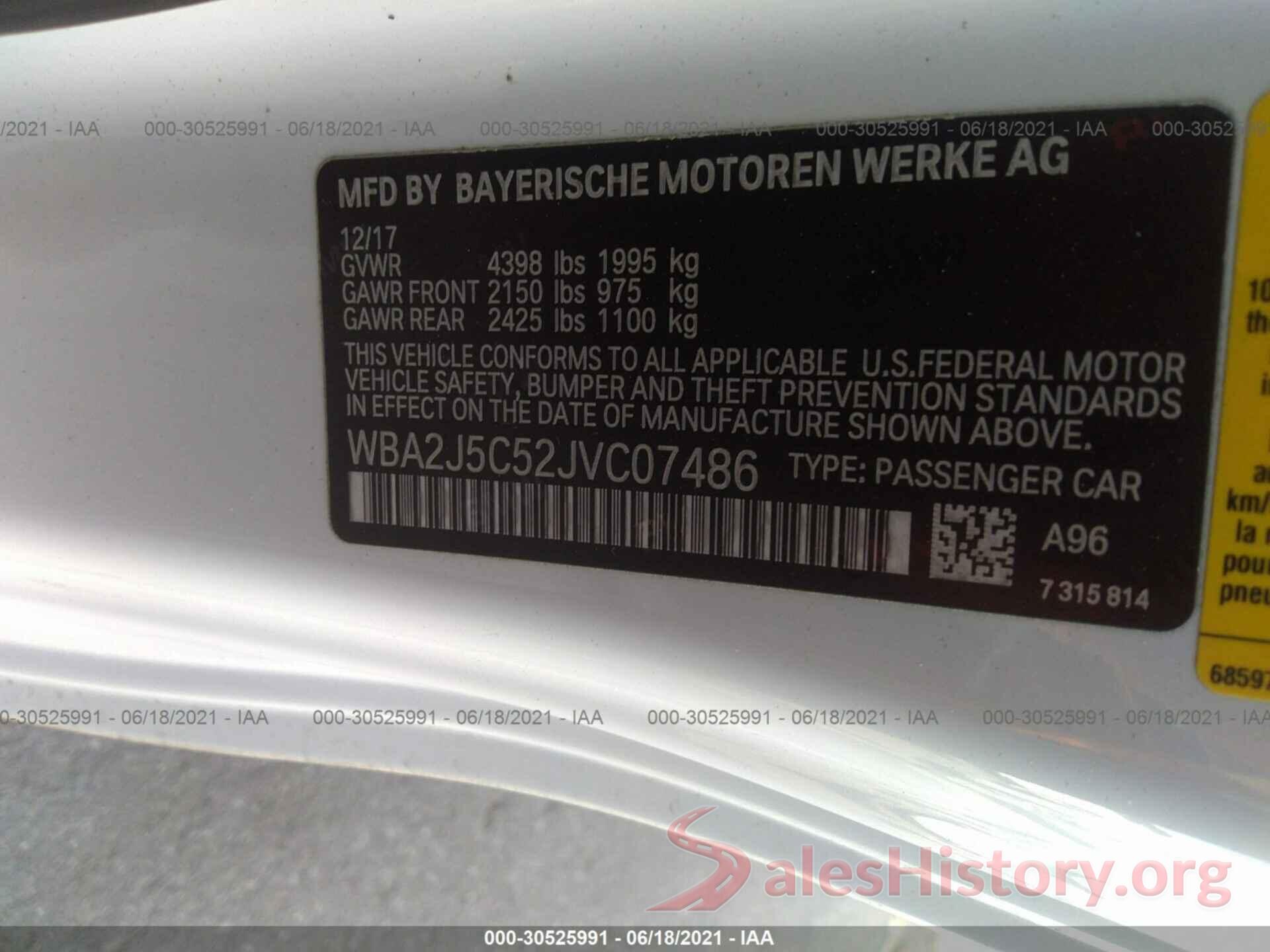 WBA2J5C52JVC07486 2018 BMW 2 SERIES