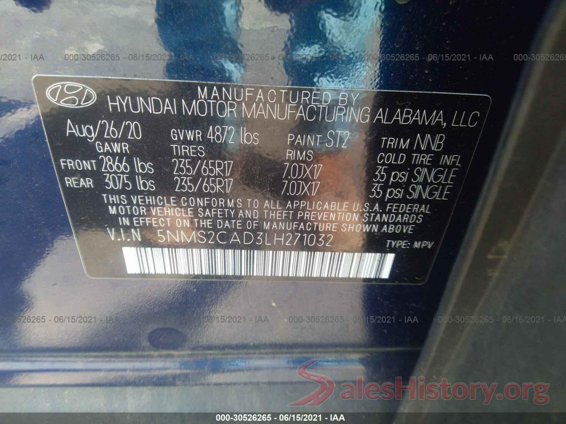 5NMS2CAD3LH271032 2020 HYUNDAI SANTA FE