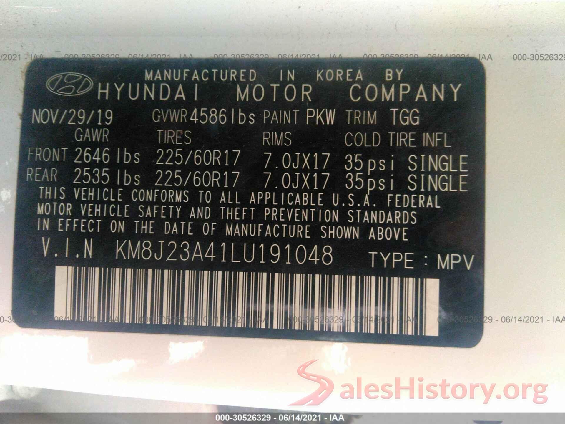 KM8J23A41LU191048 2020 HYUNDAI TUCSON