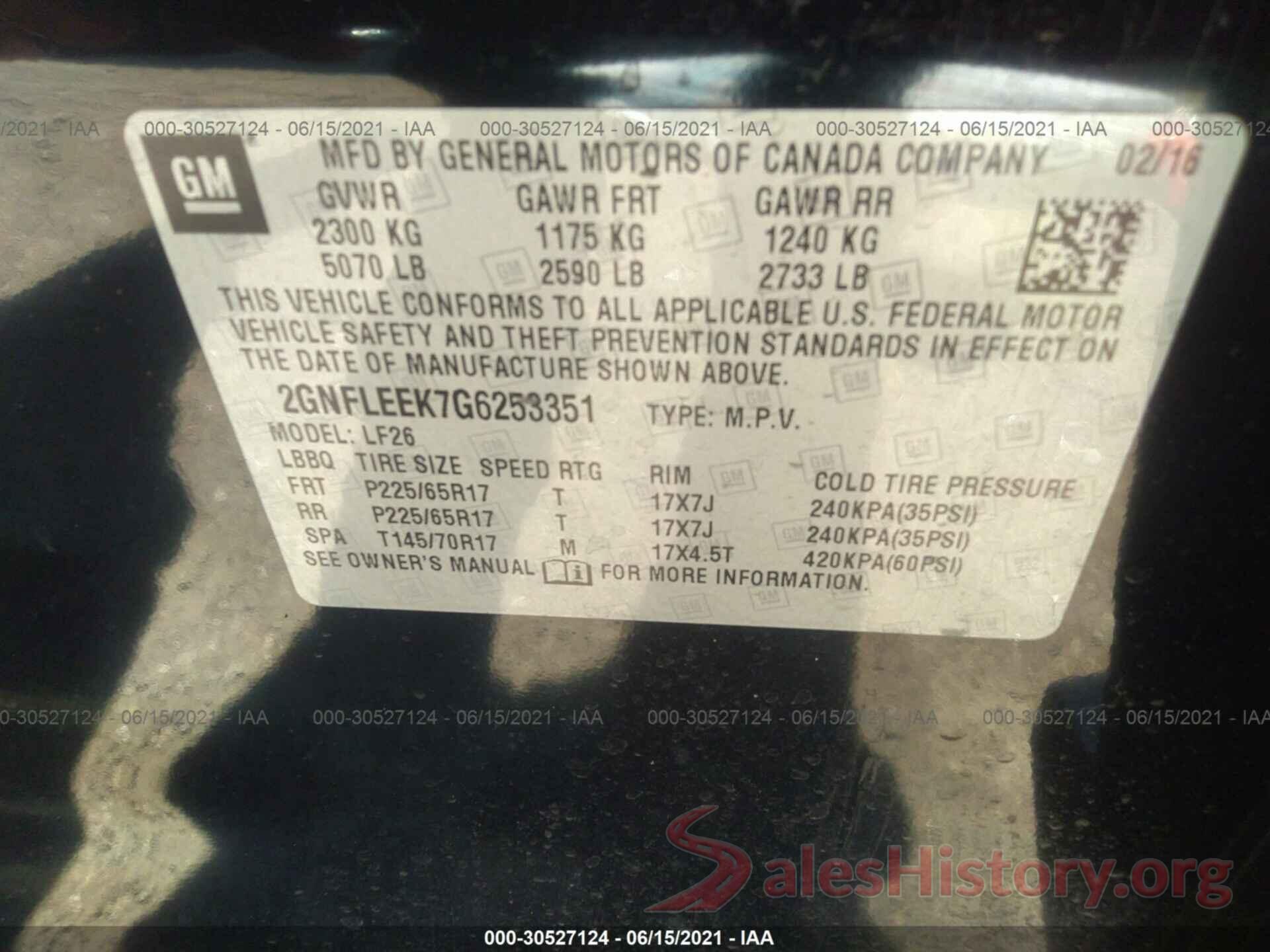 2GNFLEEK7G6253351 2016 CHEVROLET EQUINOX