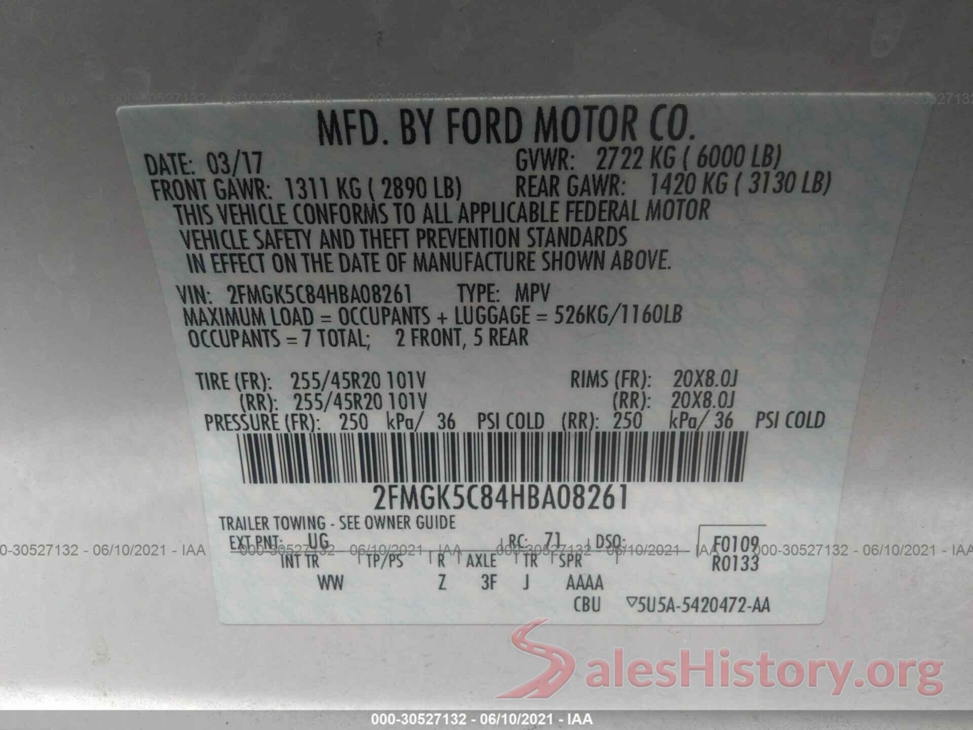 2FMGK5C84HBA08261 2017 FORD FLEX