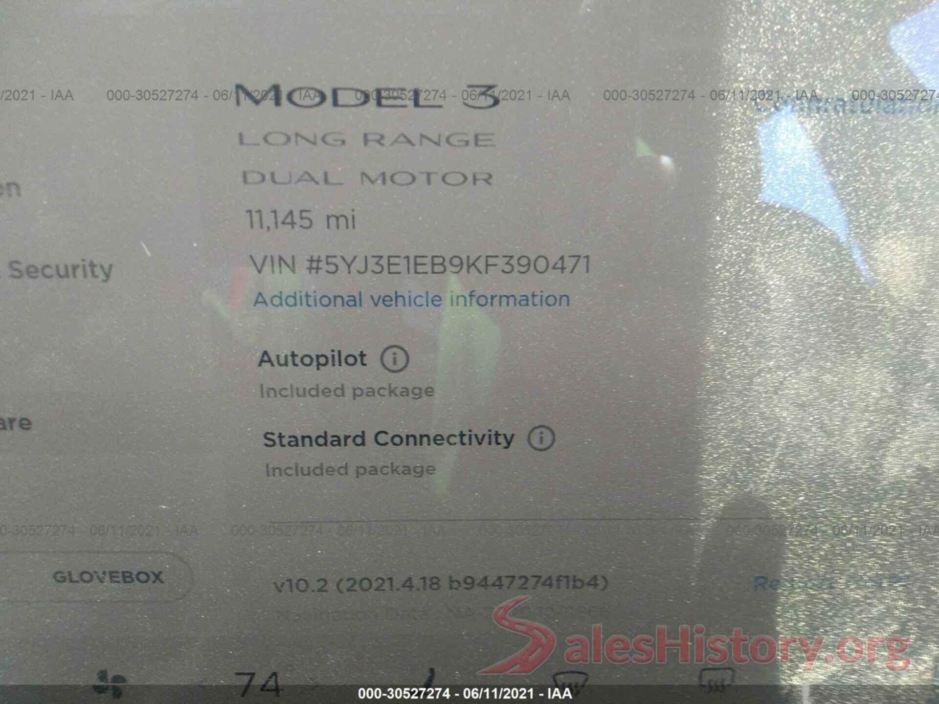 5YJ3E1EB9KF390471 2019 TESLA MODEL 3