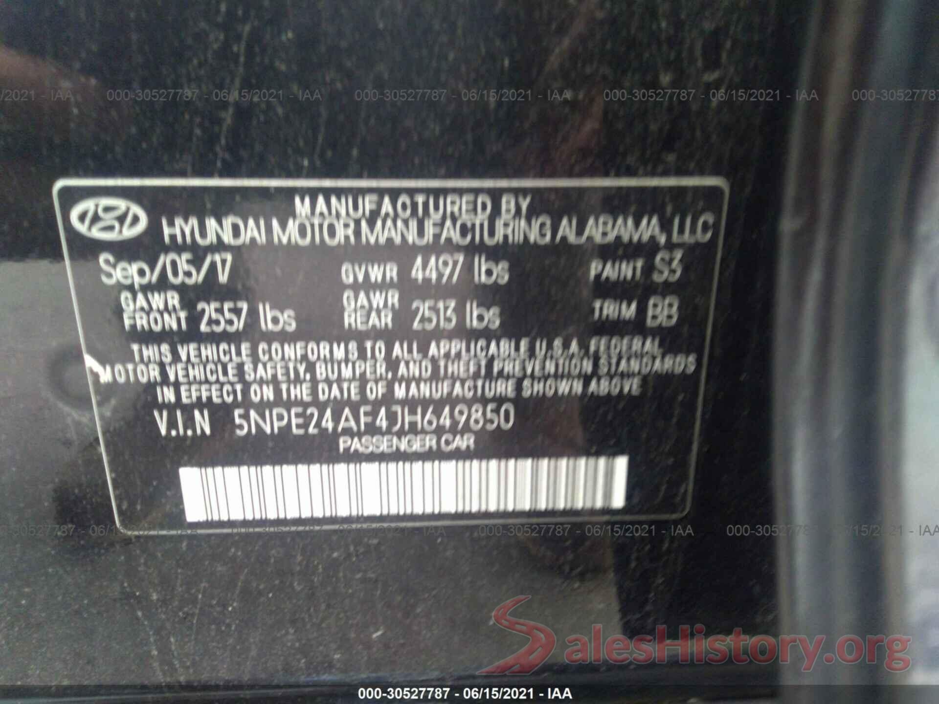 5NPE24AF4JH649850 2018 HYUNDAI SONATA