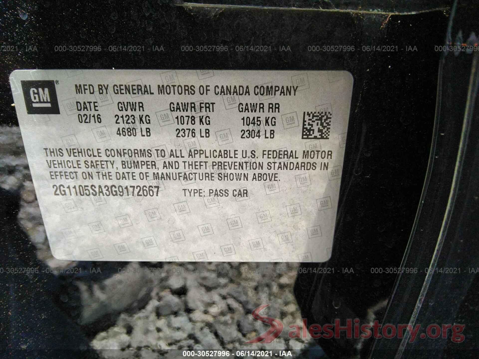 2G1105SA3G9172667 2016 CHEVROLET IMPALA