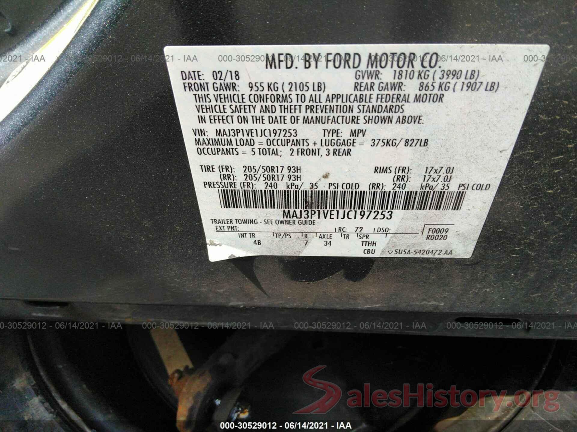 MAJ3P1VE1JC197253 2018 FORD ECOSPORT