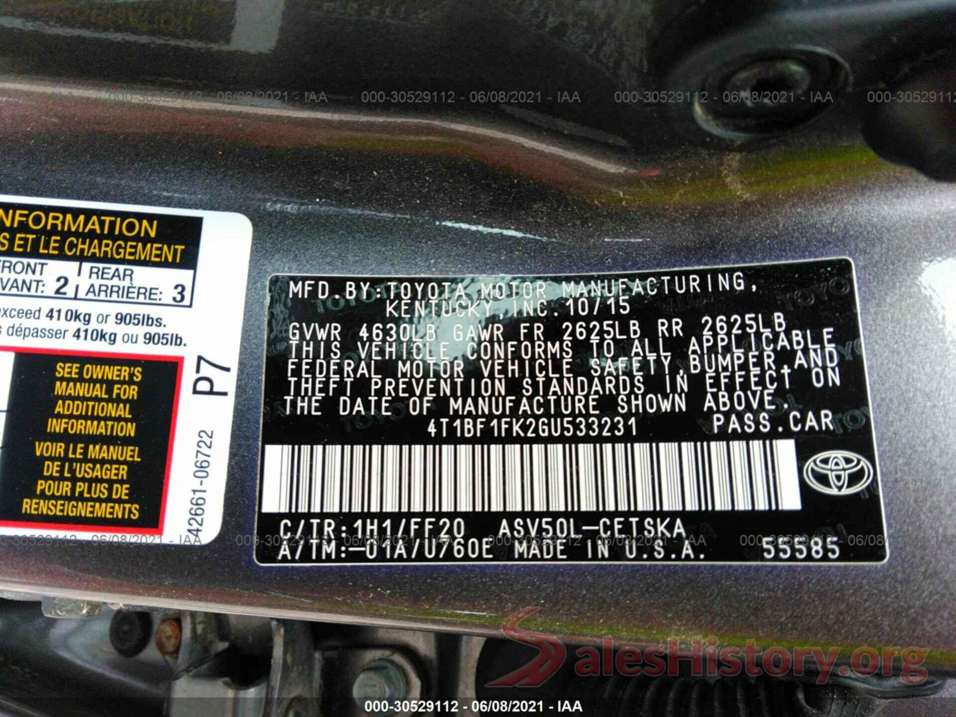 4T1BF1FK2GU533231 2016 TOYOTA CAMRY