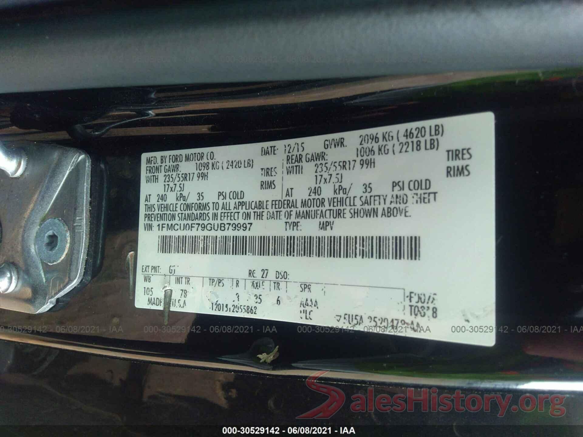 1FMCU0F79GUB79997 2016 FORD ESCAPE