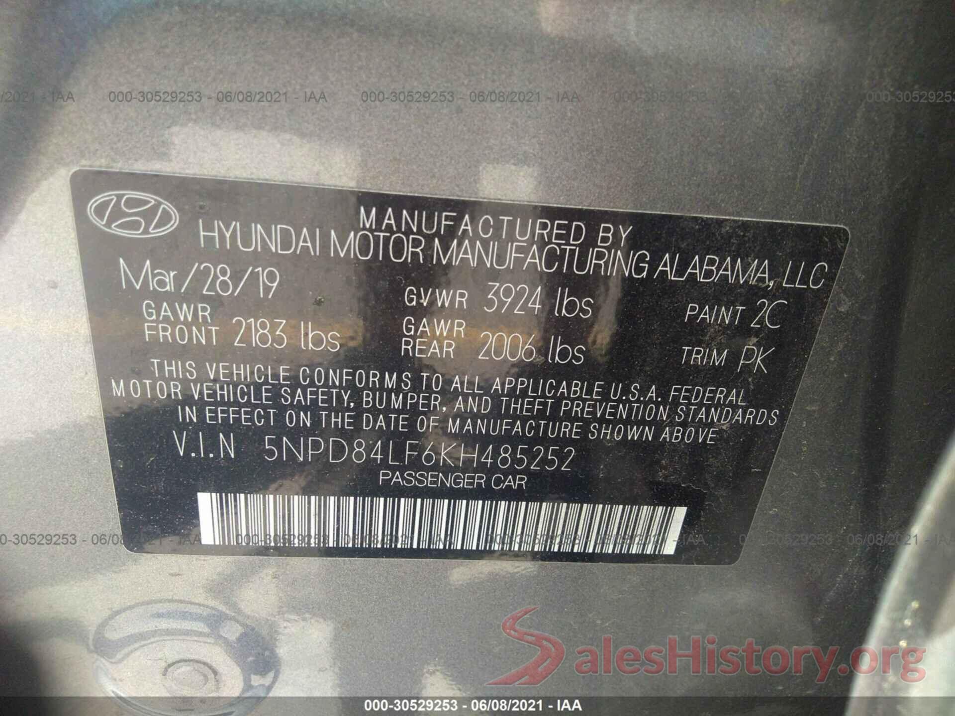 5NPD84LF6KH485252 2019 HYUNDAI ELANTRA