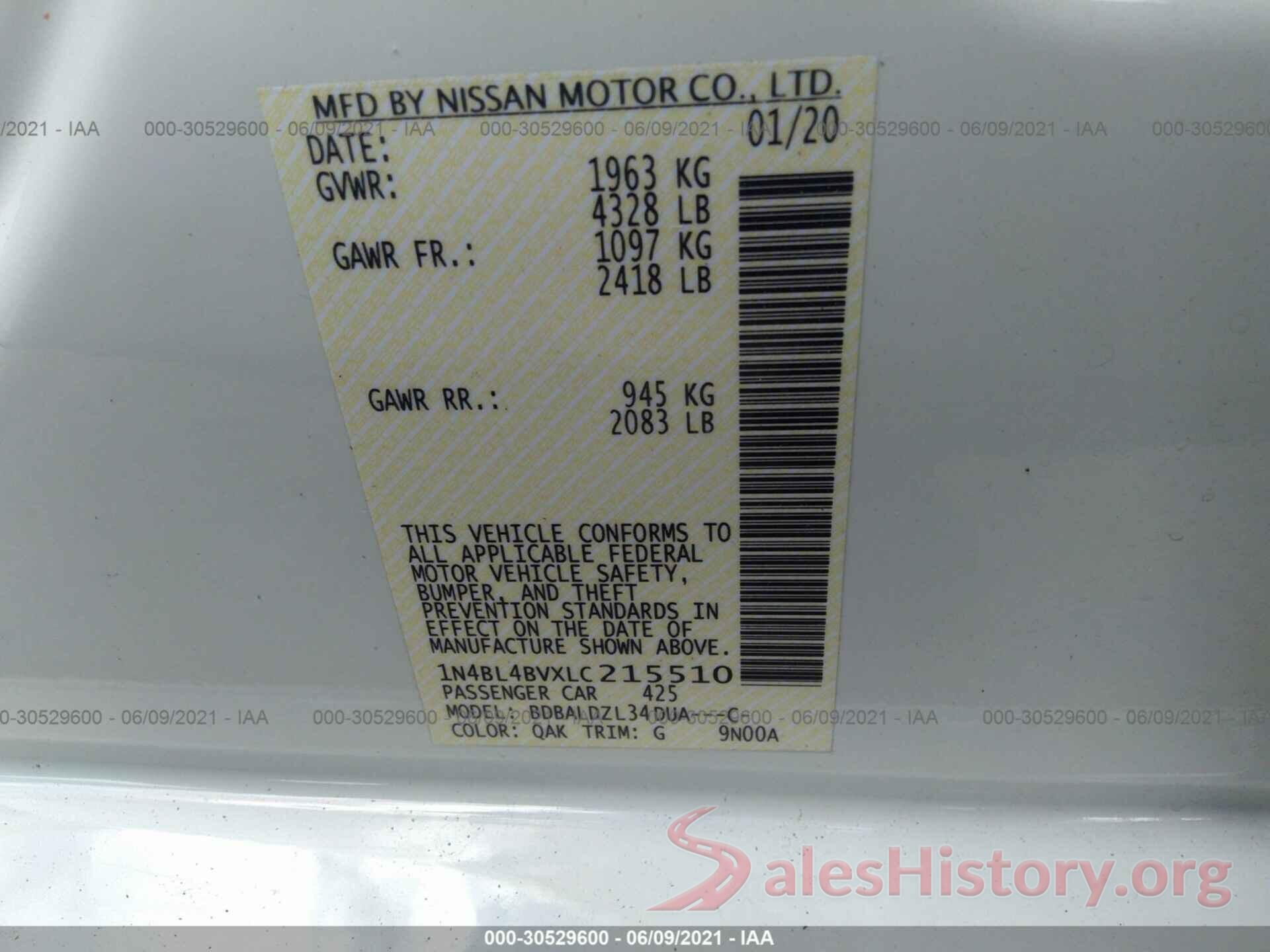 1N4BL4BVXLC215510 2020 NISSAN ALTIMA