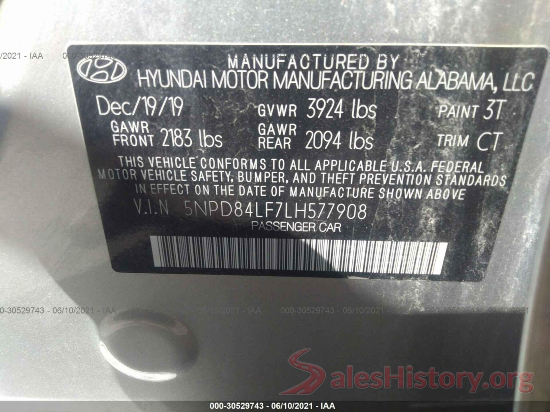 5NPD84LF7LH577908 2020 HYUNDAI ELANTRA