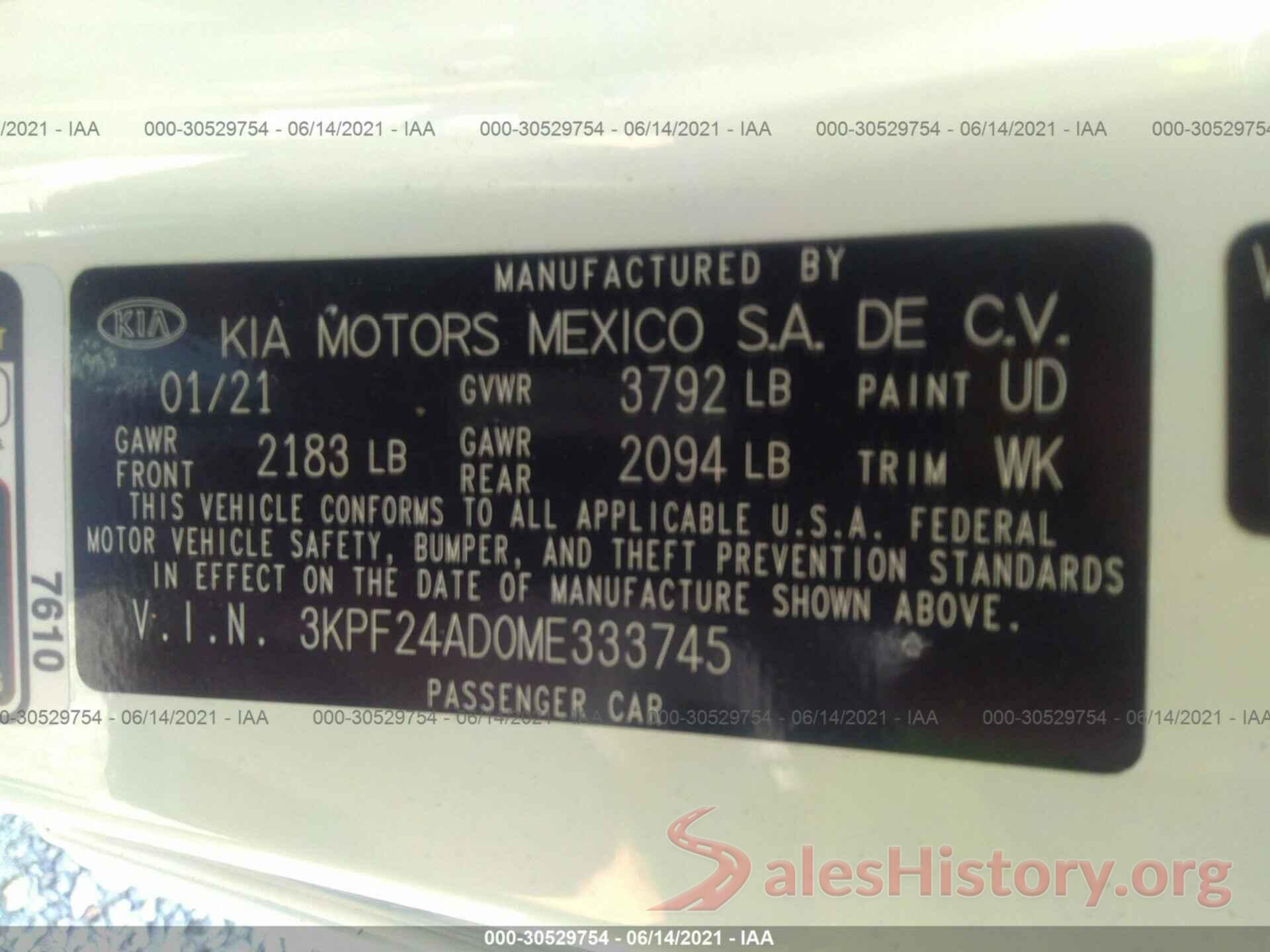 3KPF24AD0ME333745 2021 KIA FORTE