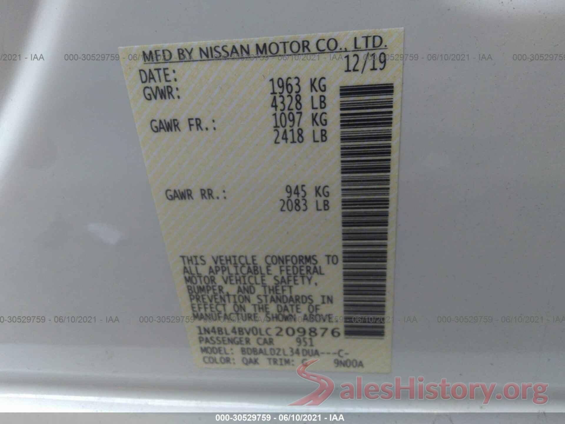 1N4BL4BV0LC209876 2020 NISSAN ALTIMA