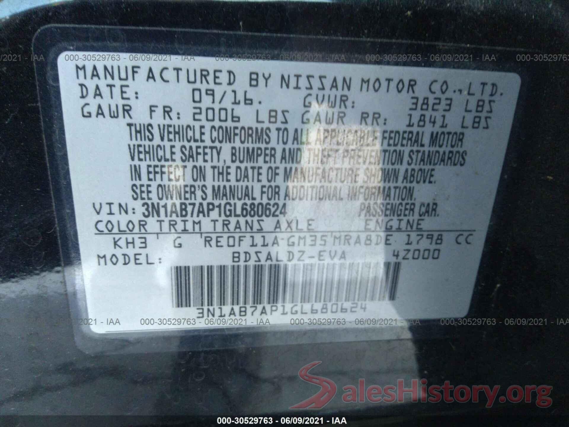 3N1AB7AP1GL680624 2016 NISSAN SENTRA