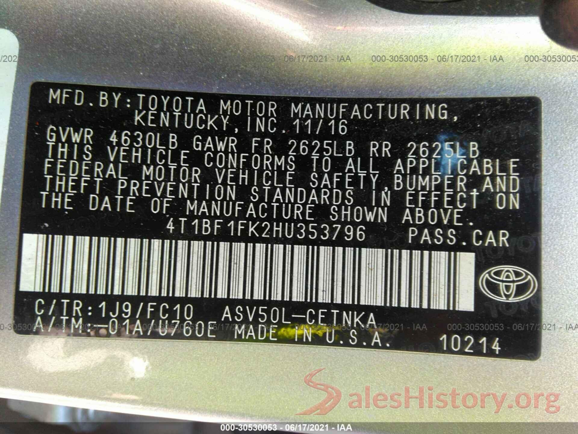 4T1BF1FK2HU353796 2017 TOYOTA CAMRY