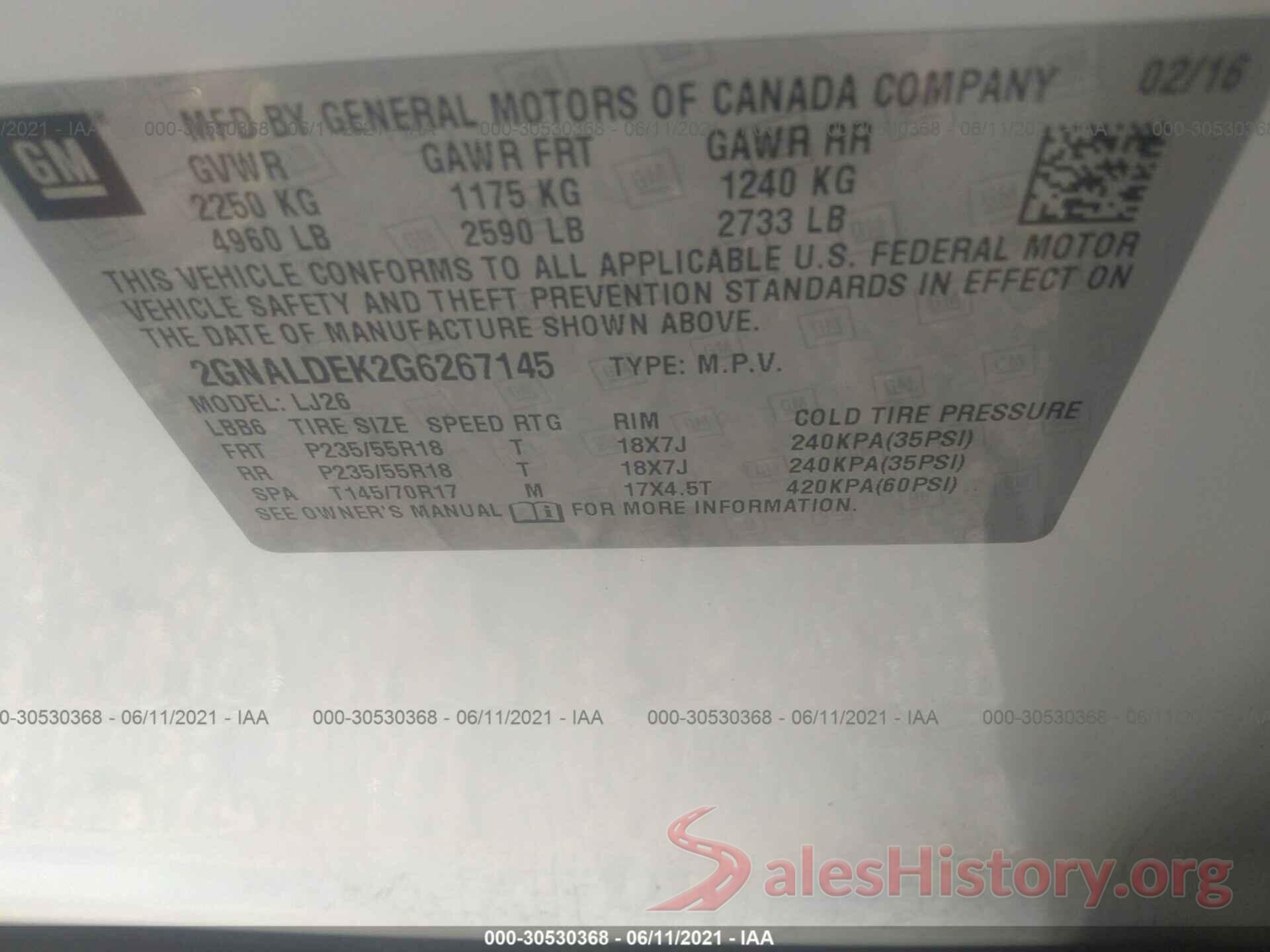 2GNALDEK2G6267145 2016 CHEVROLET EQUINOX