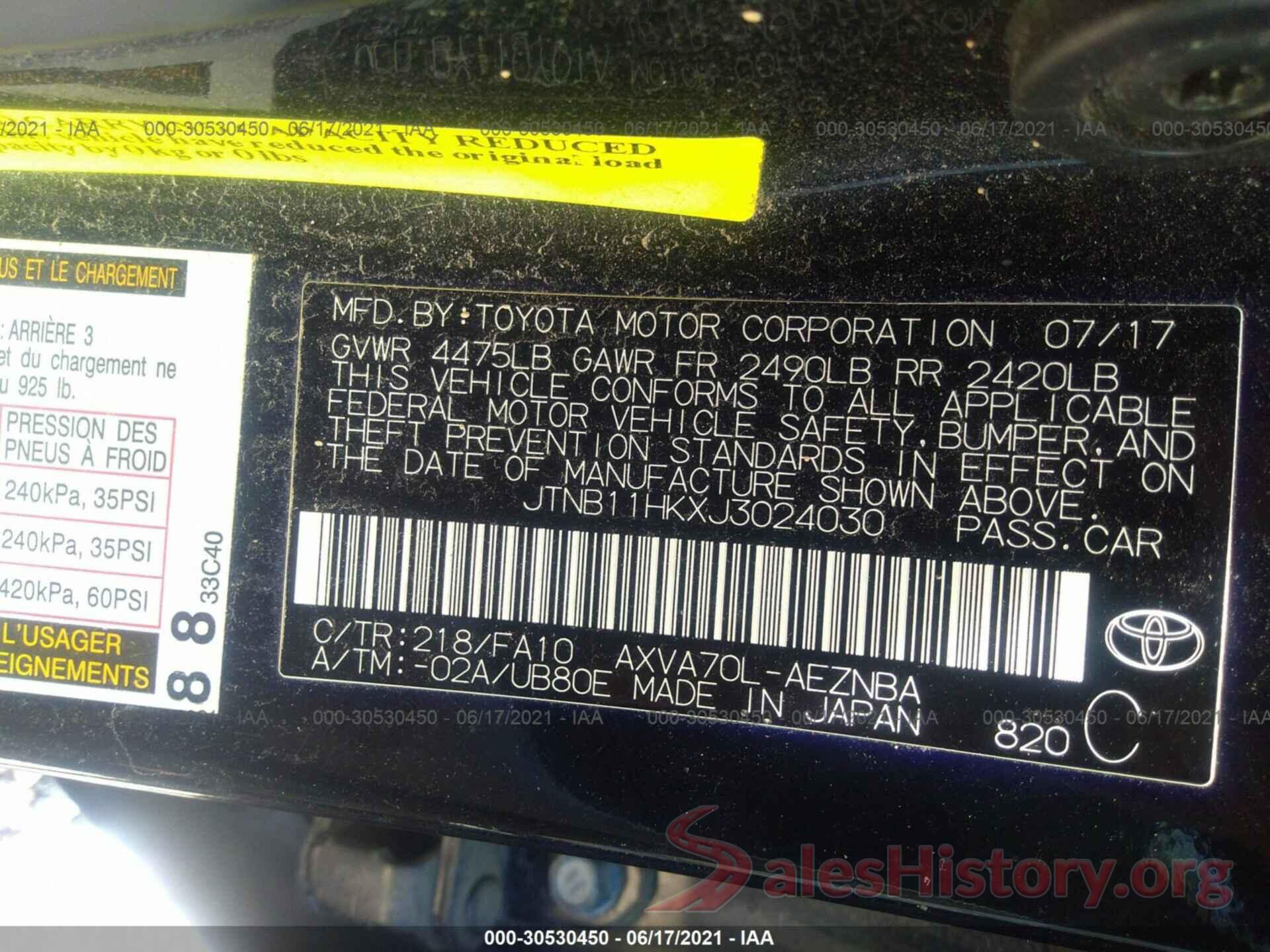 JTNB11HKXJ3024030 2018 TOYOTA CAMRY