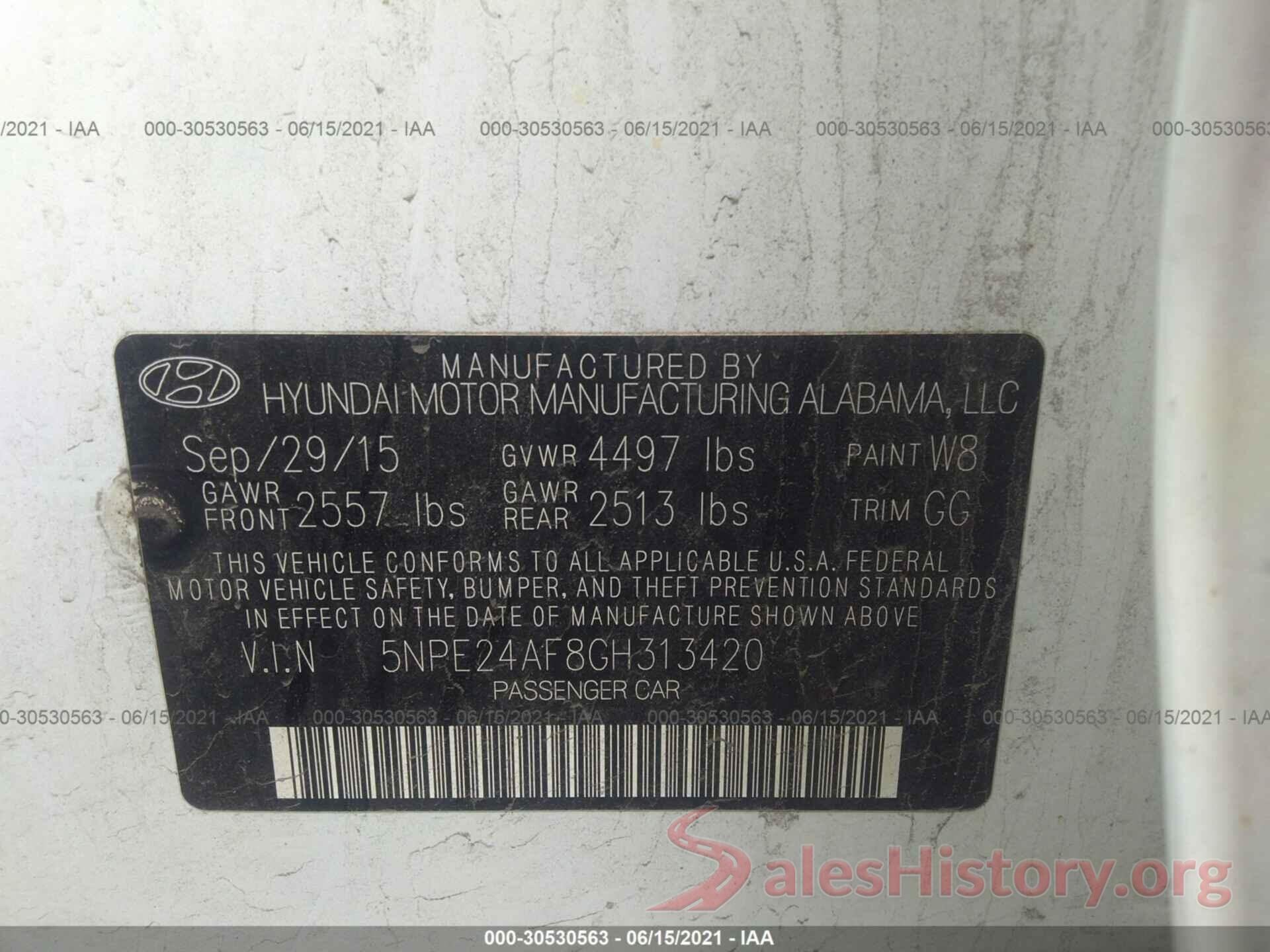 5NPE24AF8GH313420 2016 HYUNDAI SONATA