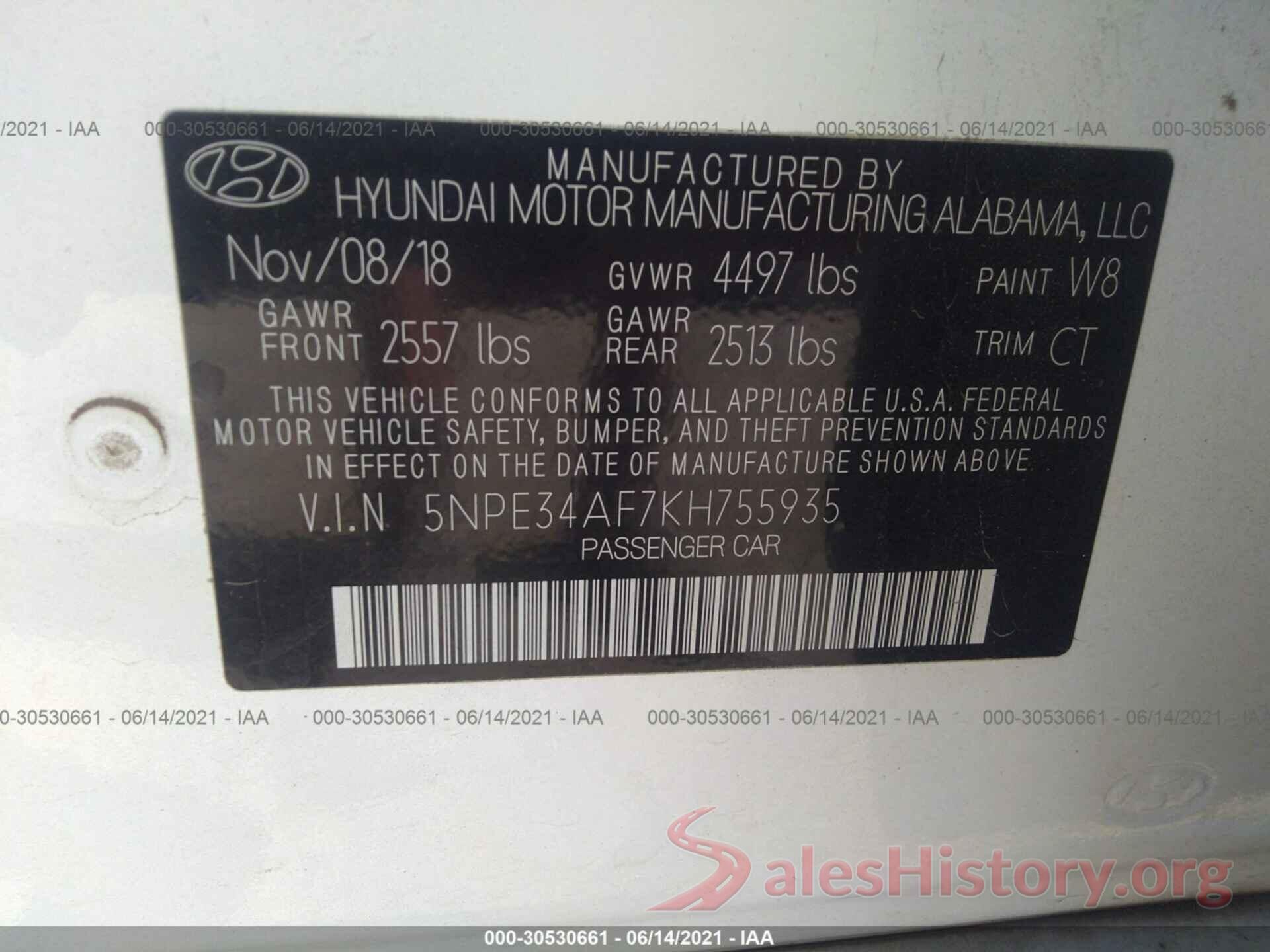 5NPE34AF7KH755935 2019 HYUNDAI SONATA