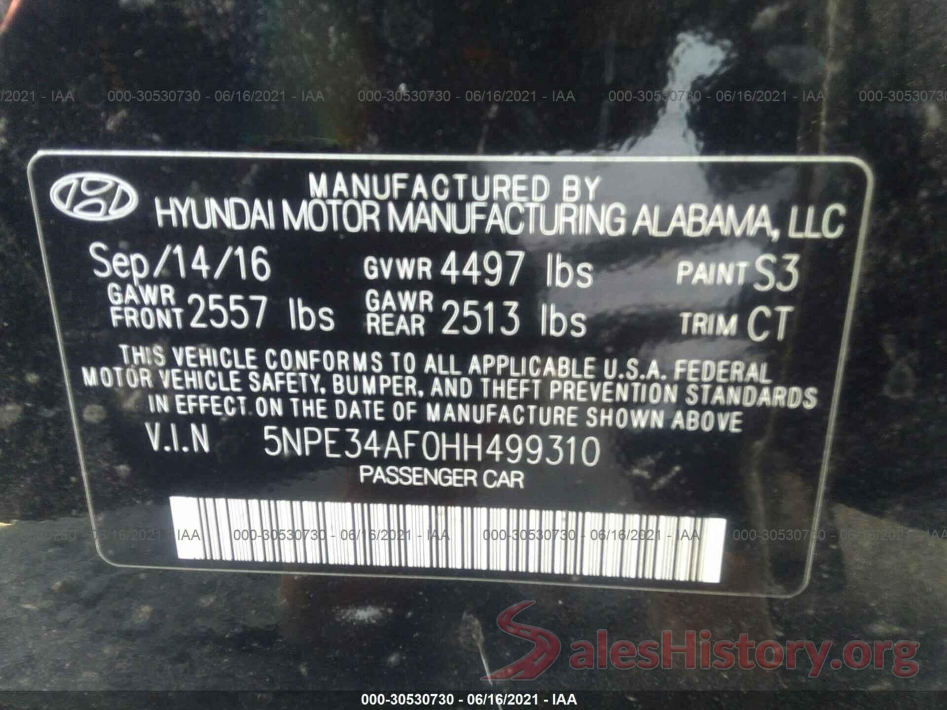 5NPE34AF0HH499310 2017 HYUNDAI SONATA