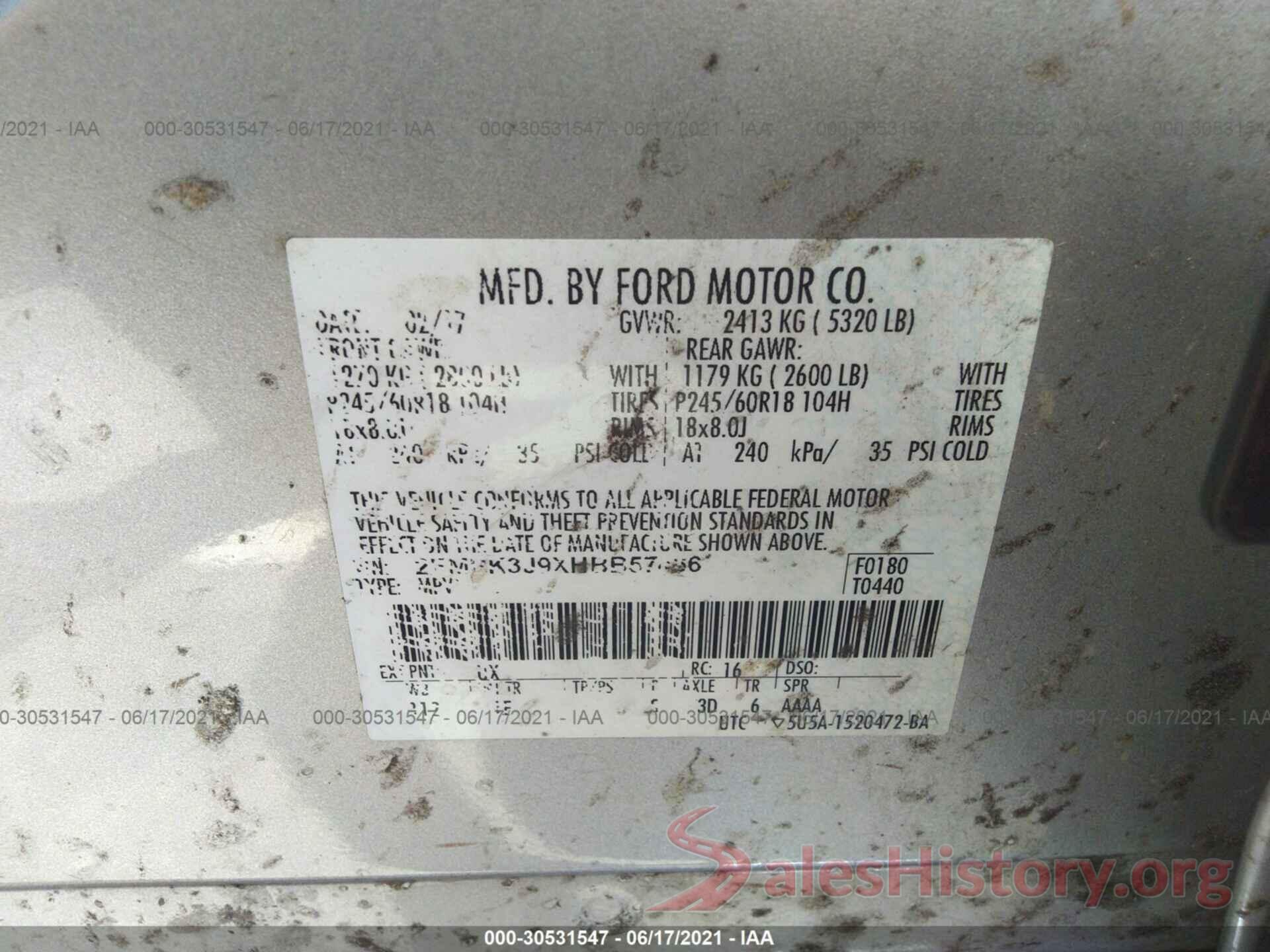 2FMPK3J9XHBB57466 2017 FORD EDGE