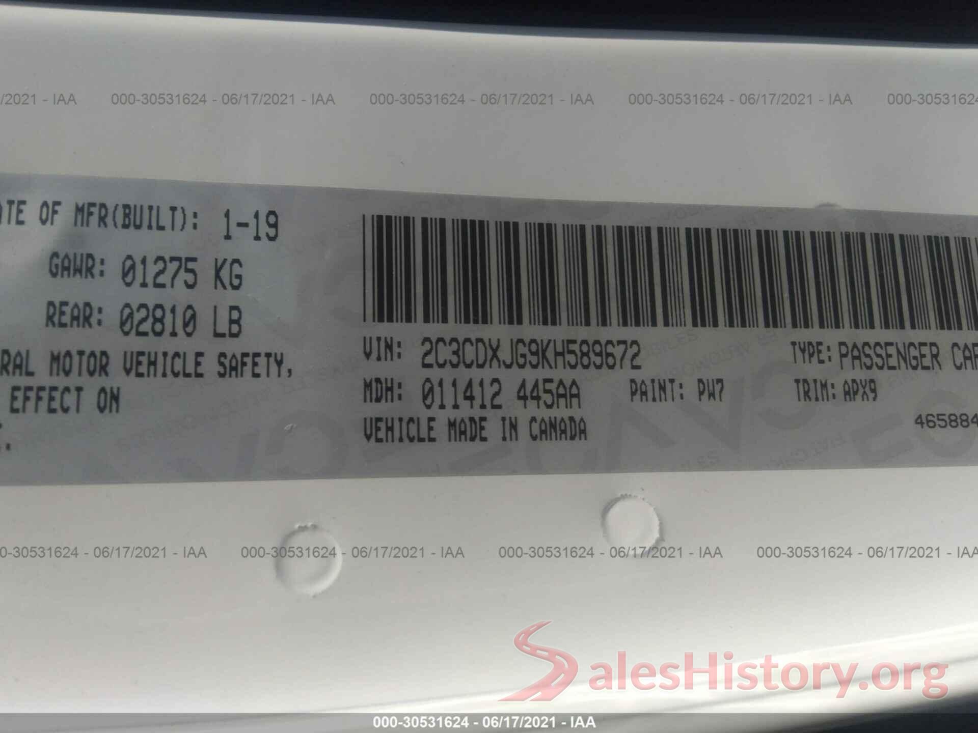 2C3CDXJG9KH589672 2019 DODGE CHARGER