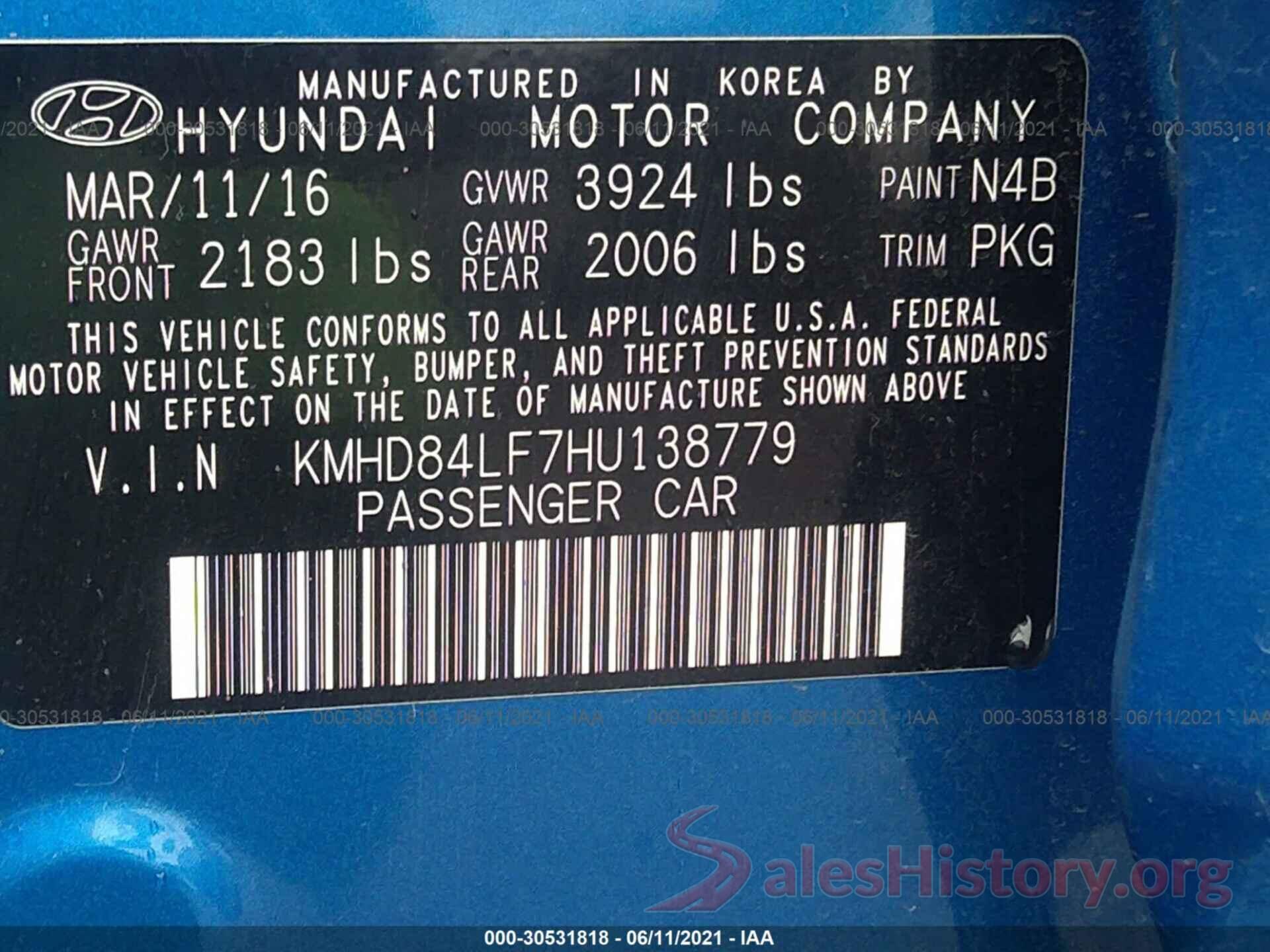 KMHD84LF7HU138779 2017 HYUNDAI ELANTRA