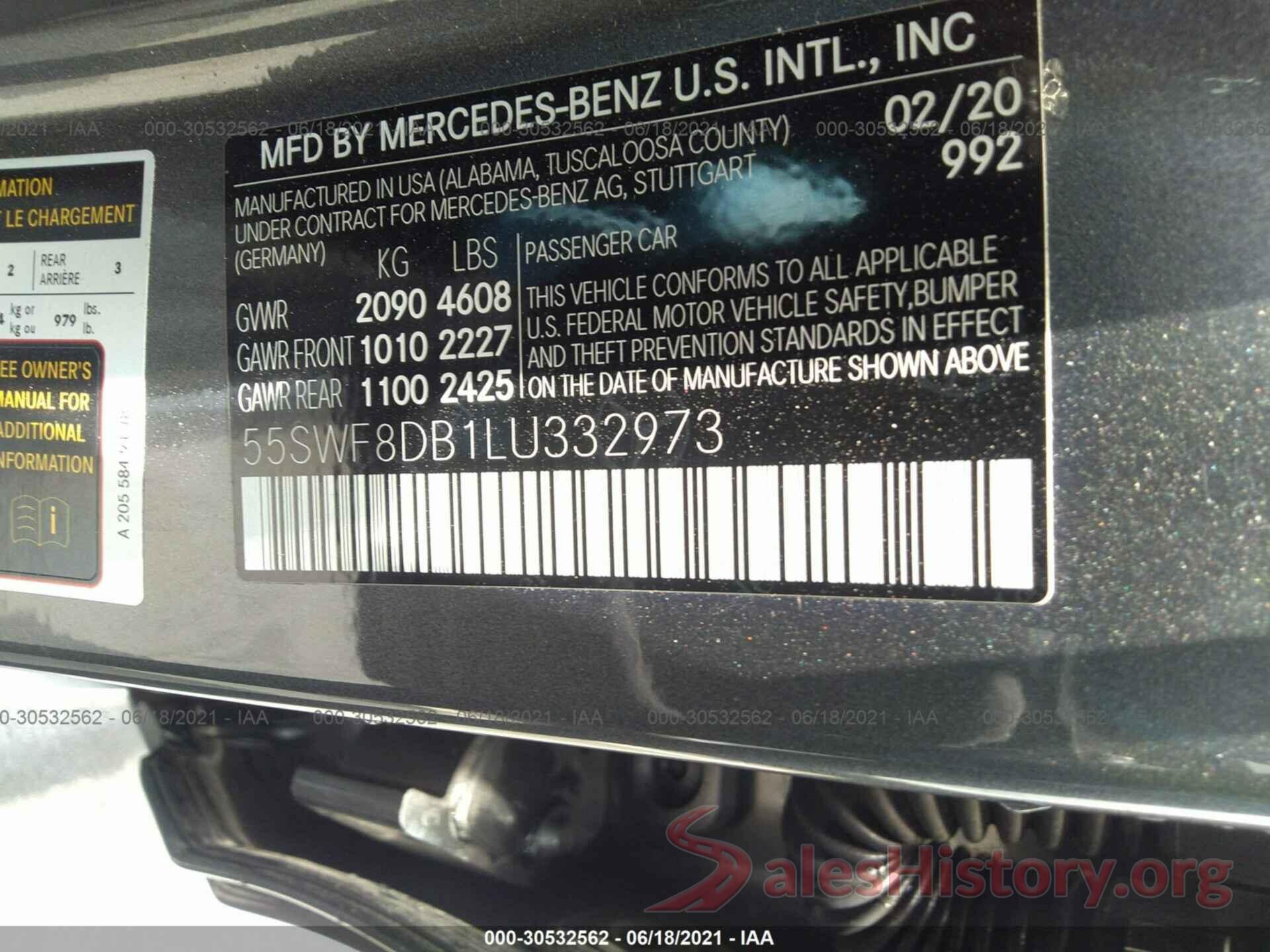 55SWF8DB1LU332973 2020 MERCEDES-BENZ C-CLASS