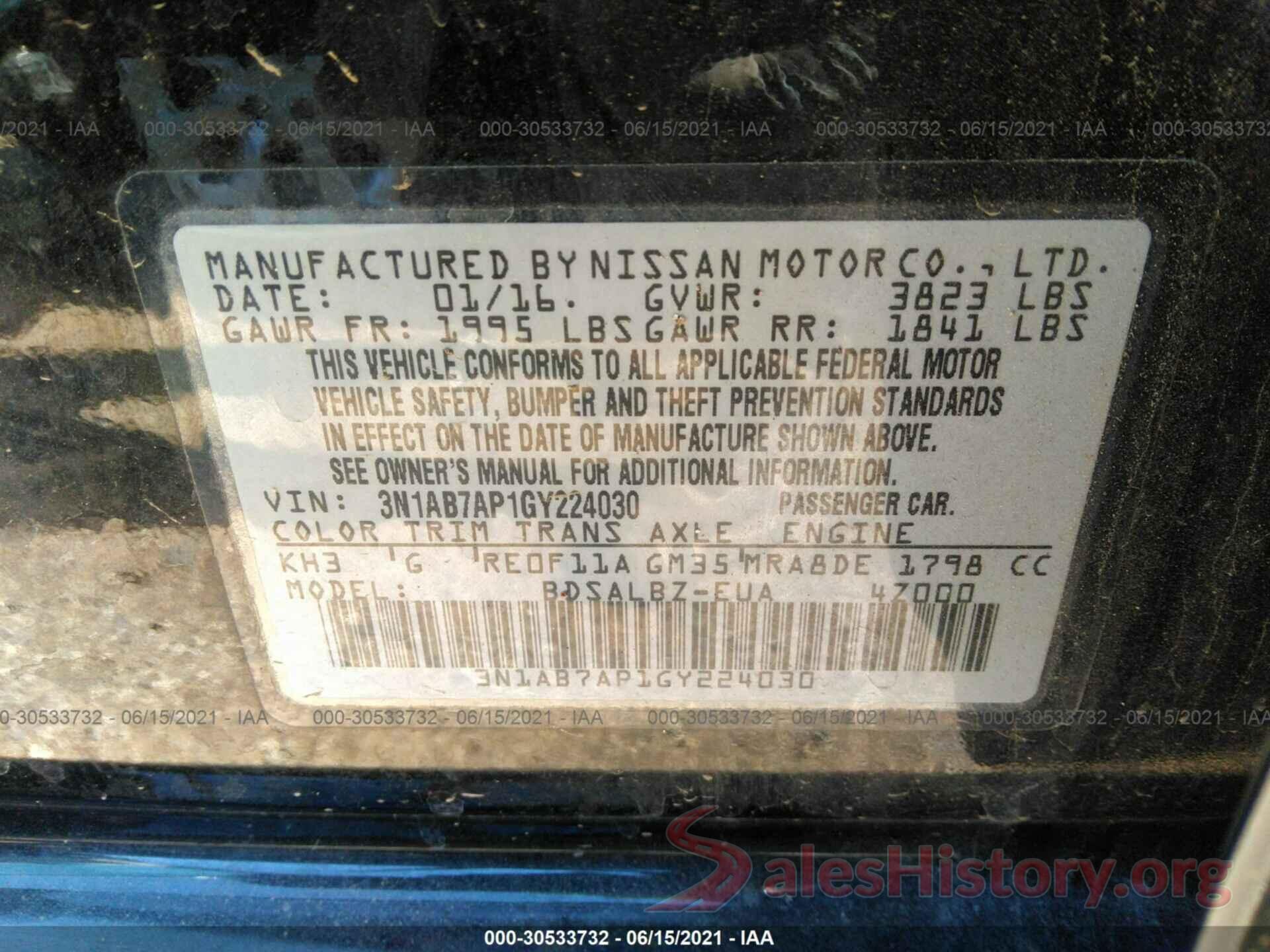 3N1AB7AP1GY224030 2016 NISSAN SENTRA