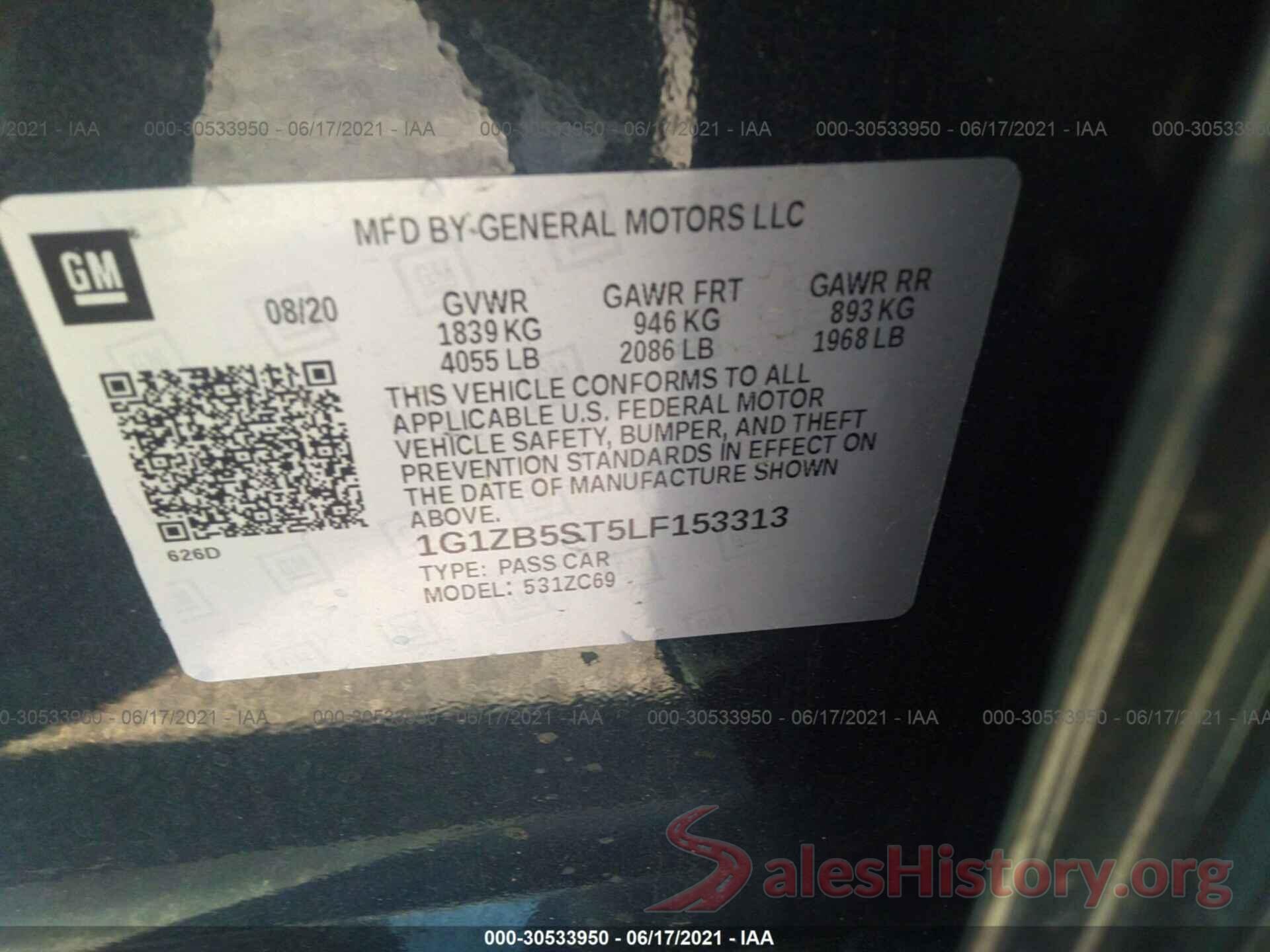 1G1ZB5ST5LF153313 2020 CHEVROLET MALIBU