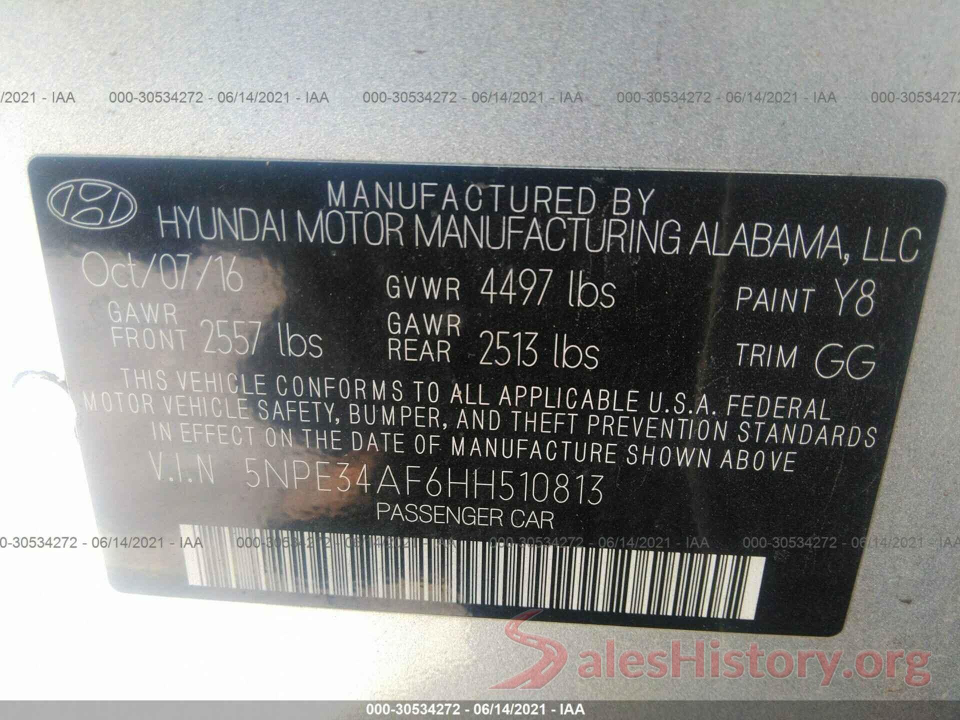 5NPE34AF6HH510813 2017 HYUNDAI SONATA