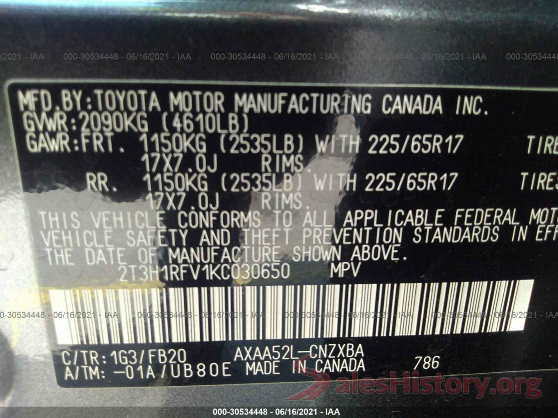 2T3H1RFV1KC030650 2019 TOYOTA RAV4