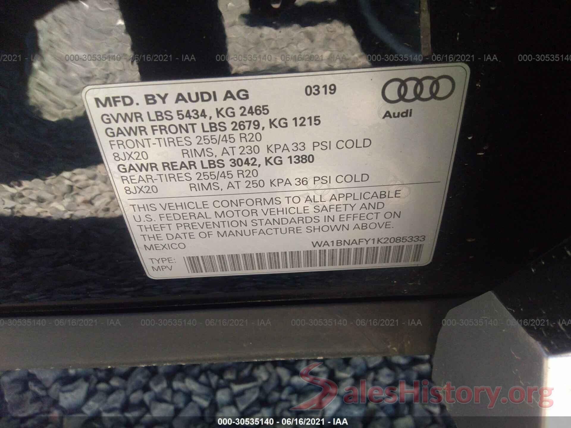 WA1BNAFY1K2085333 2019 AUDI Q5