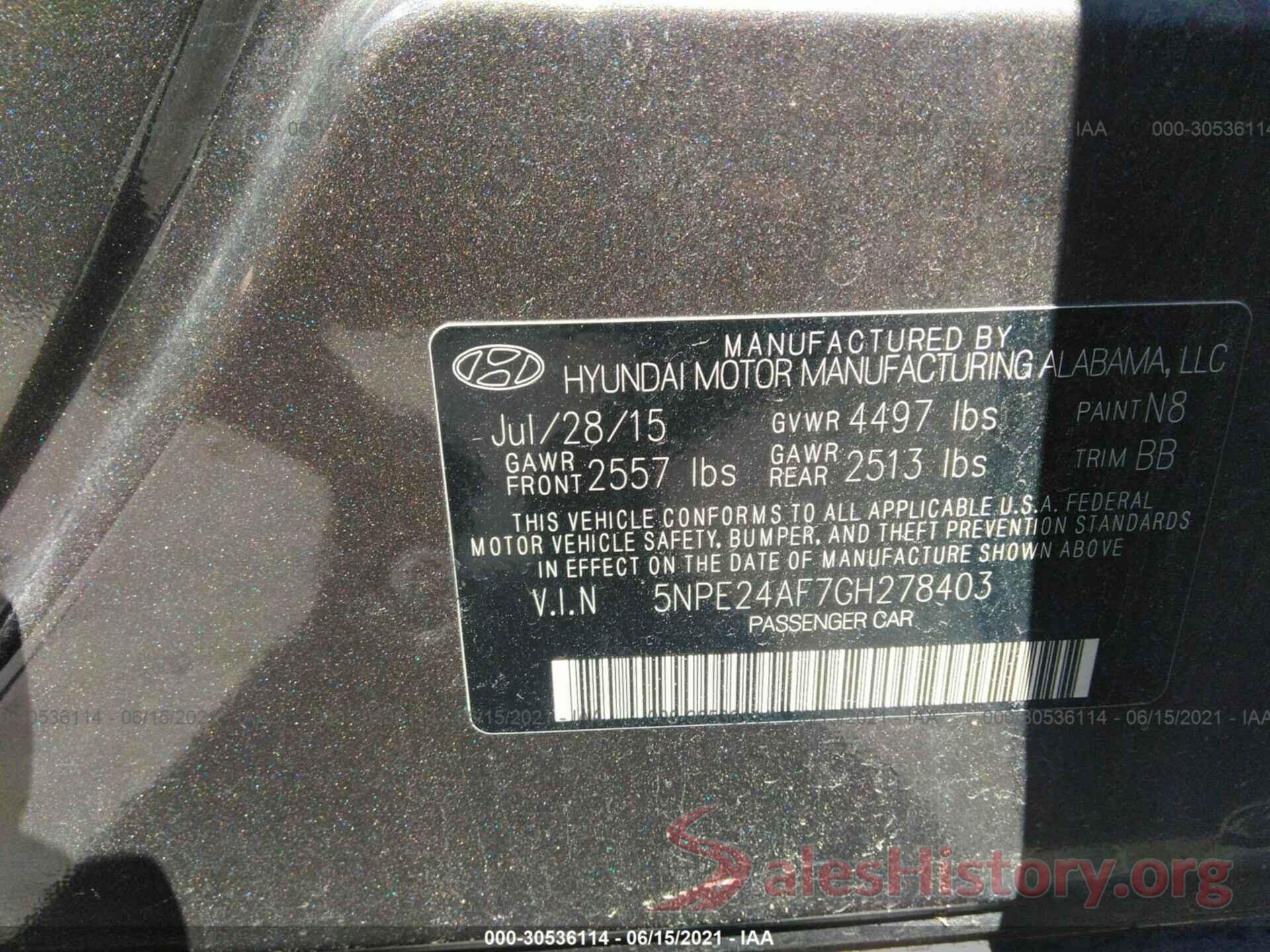 5NPE24AF7GH278403 2016 HYUNDAI SONATA