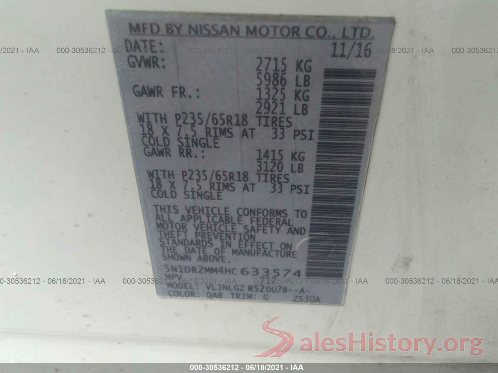 5N1DR2MM4HC633574 2017 NISSAN PATHFINDER