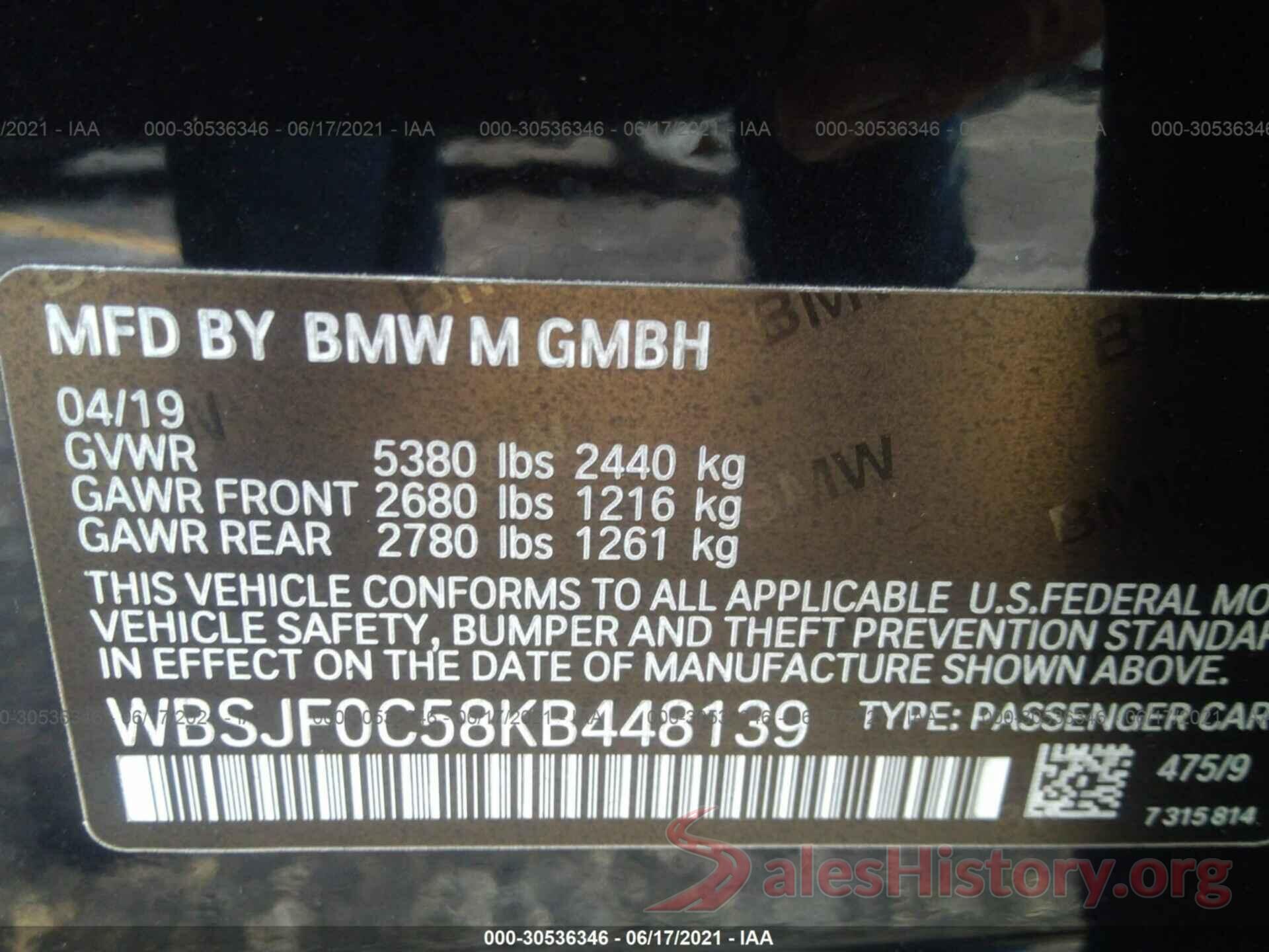 WBSJF0C58KB448139 2019 BMW M5