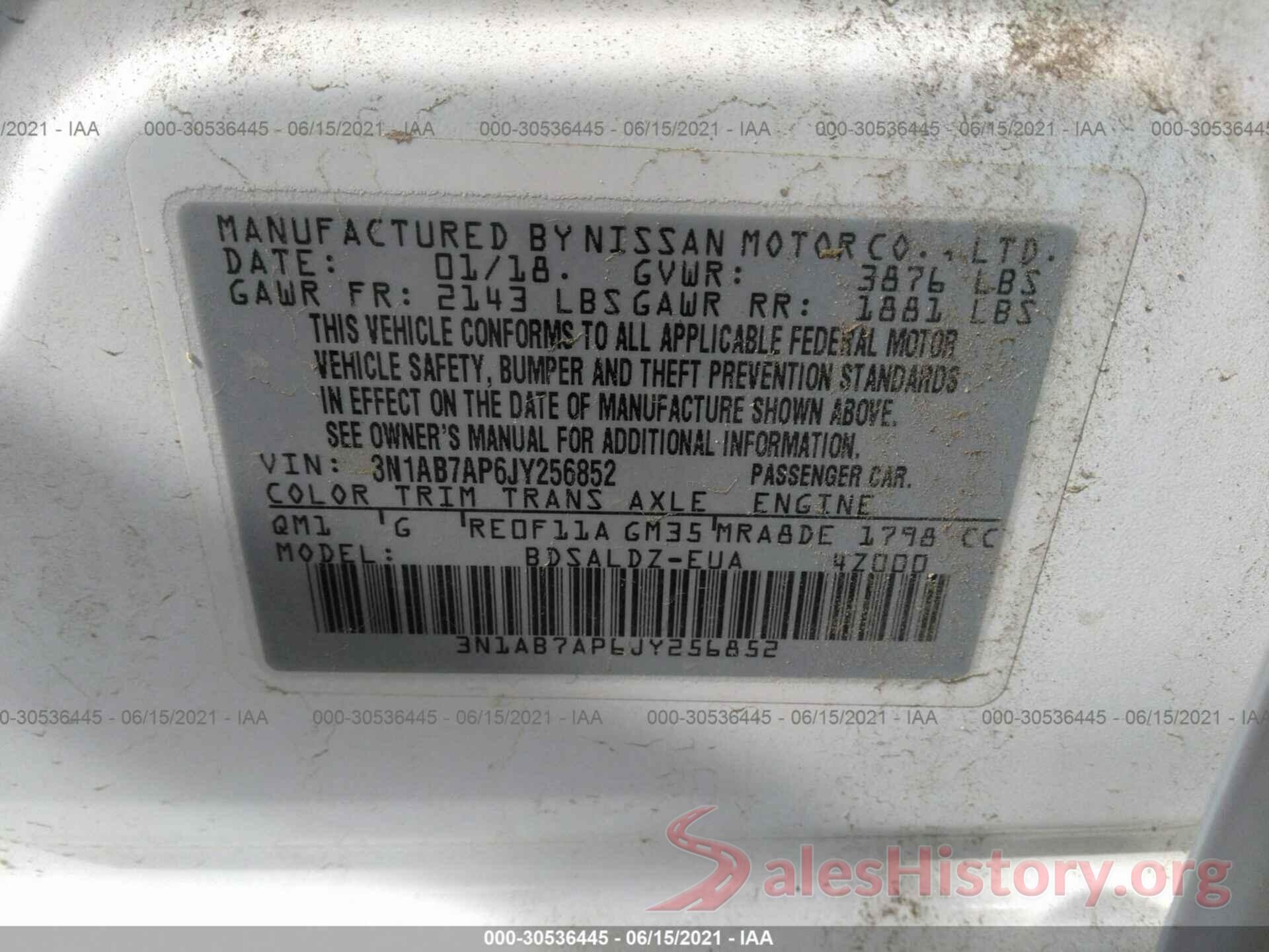 3N1AB7AP6JY256852 2018 NISSAN SENTRA