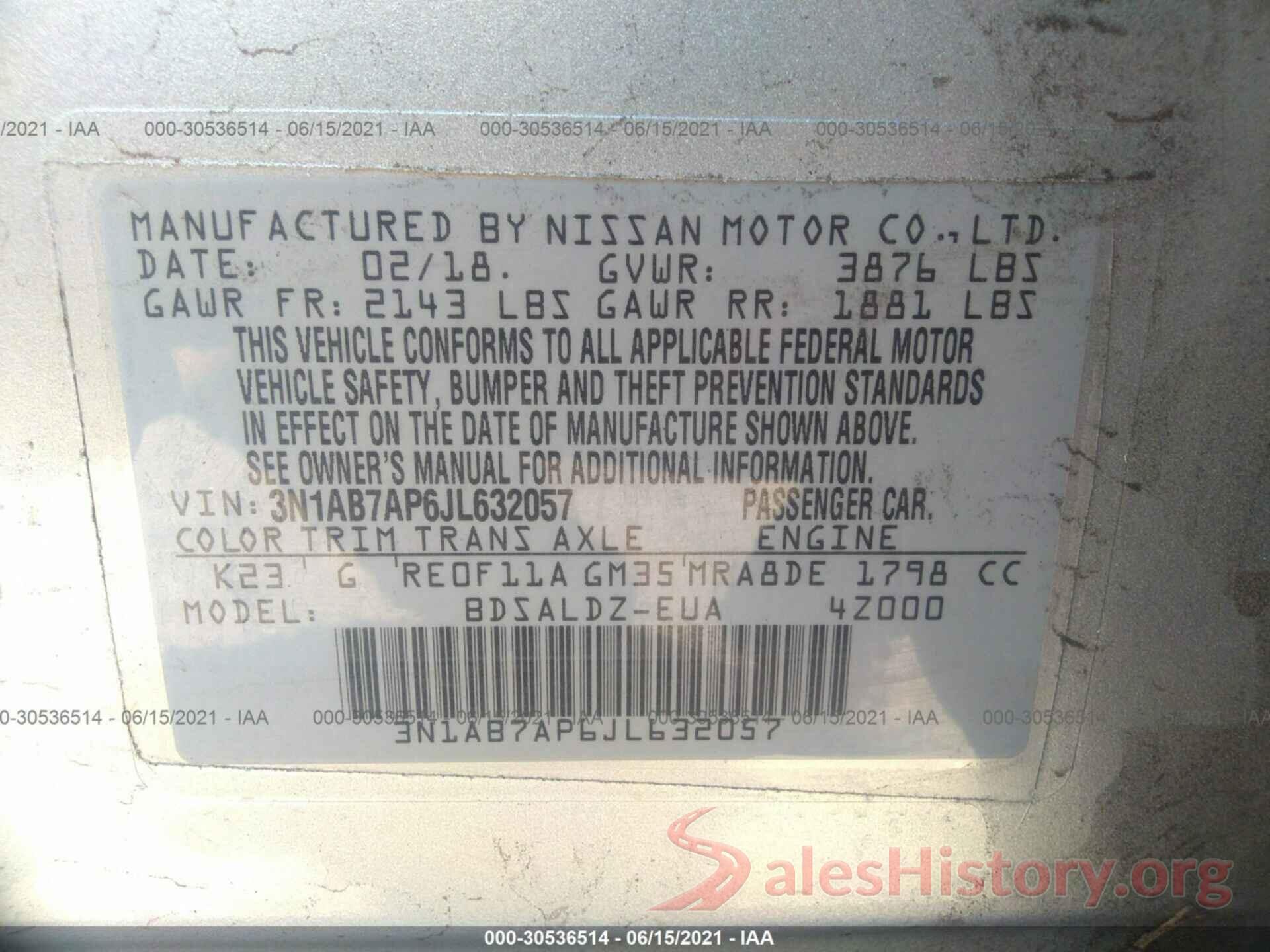 3N1AB7AP6JL632057 2018 NISSAN SENTRA