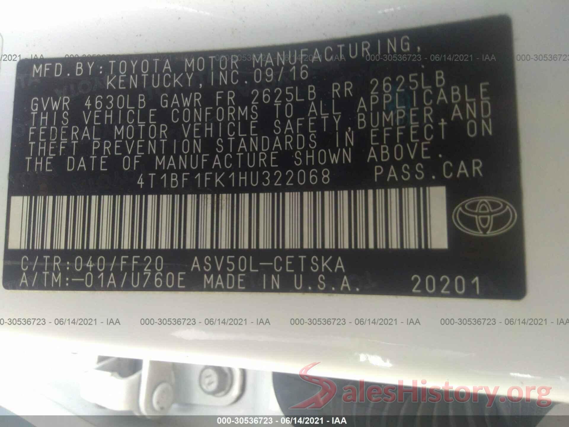 4T1BF1FK1HU322068 2017 TOYOTA CAMRY