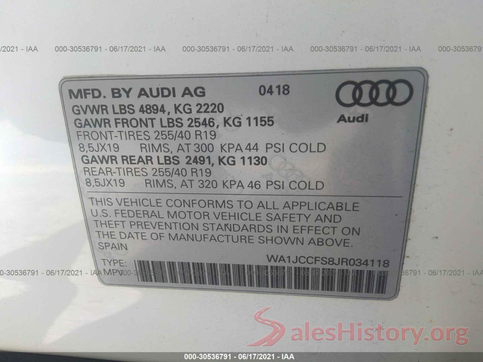 WA1JCCFS8JR034118 2018 AUDI Q3