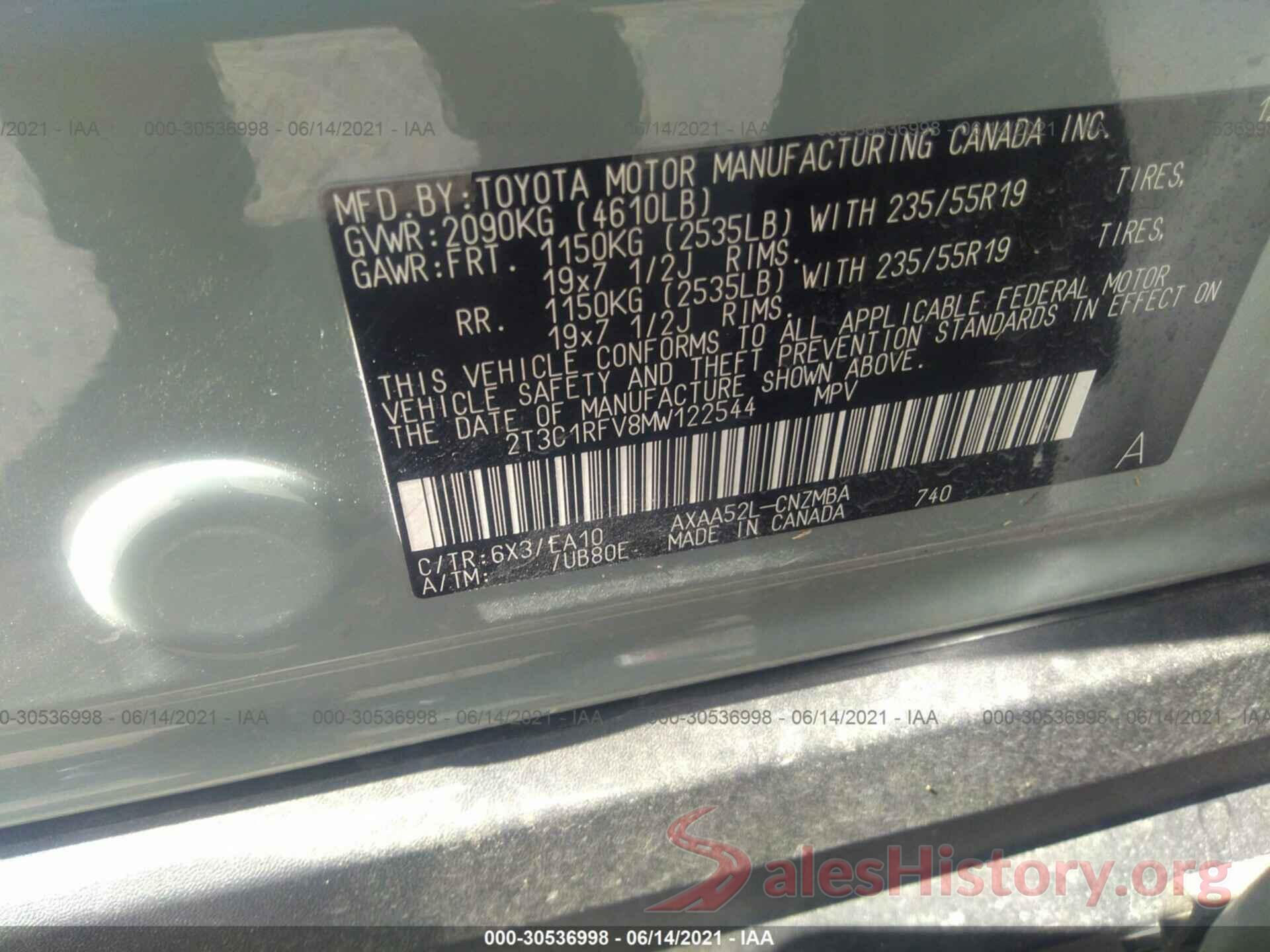 2T3C1RFV8MW122544 2021 TOYOTA RAV4