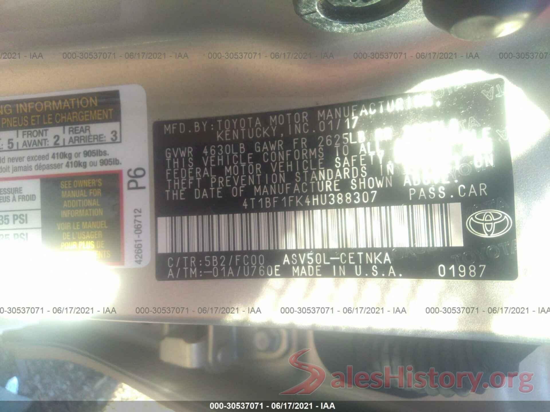 4T1BF1FK4HU388307 2017 TOYOTA CAMRY