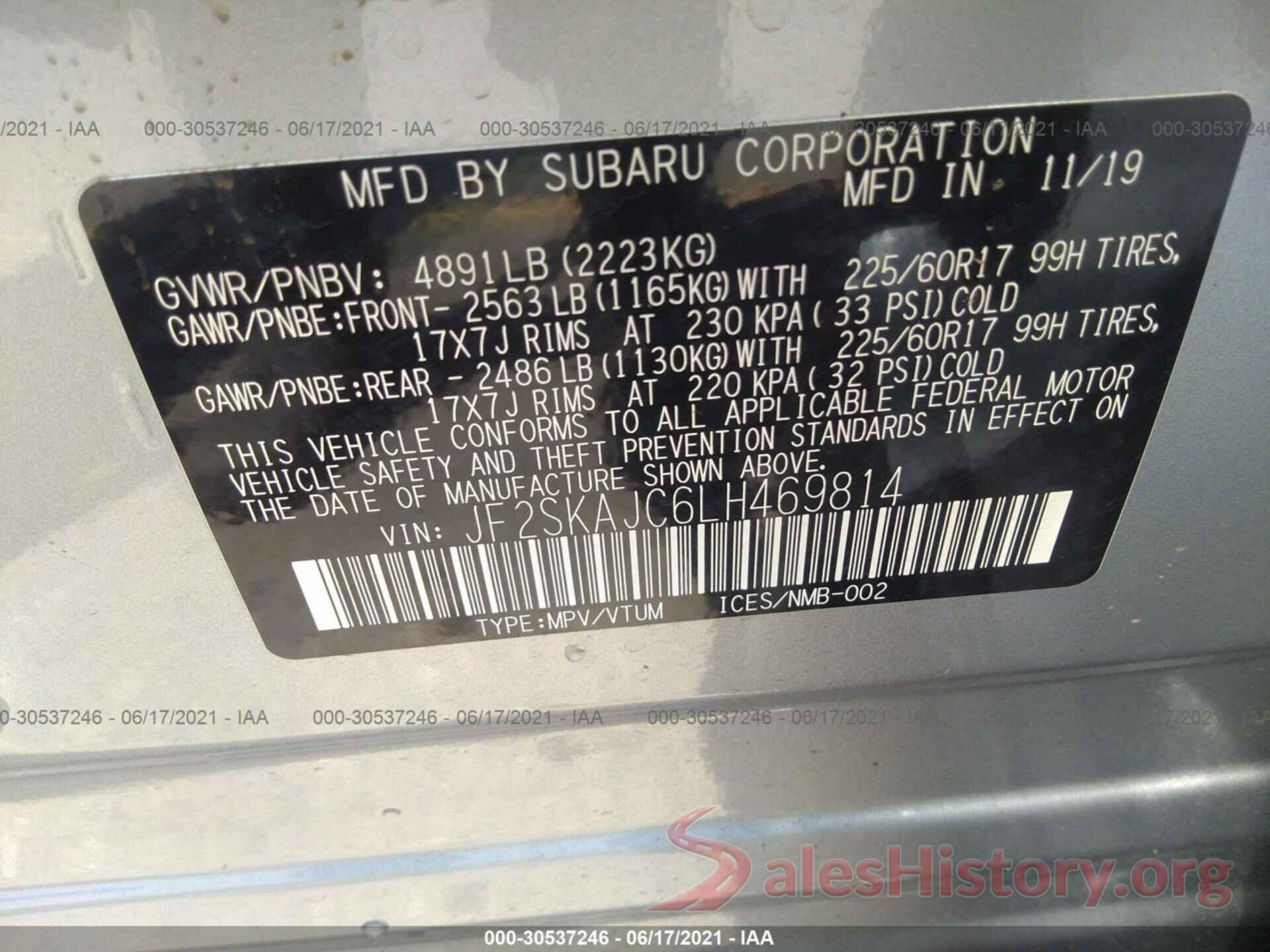 JF2SKAJC6LH469814 2020 SUBARU FORESTER