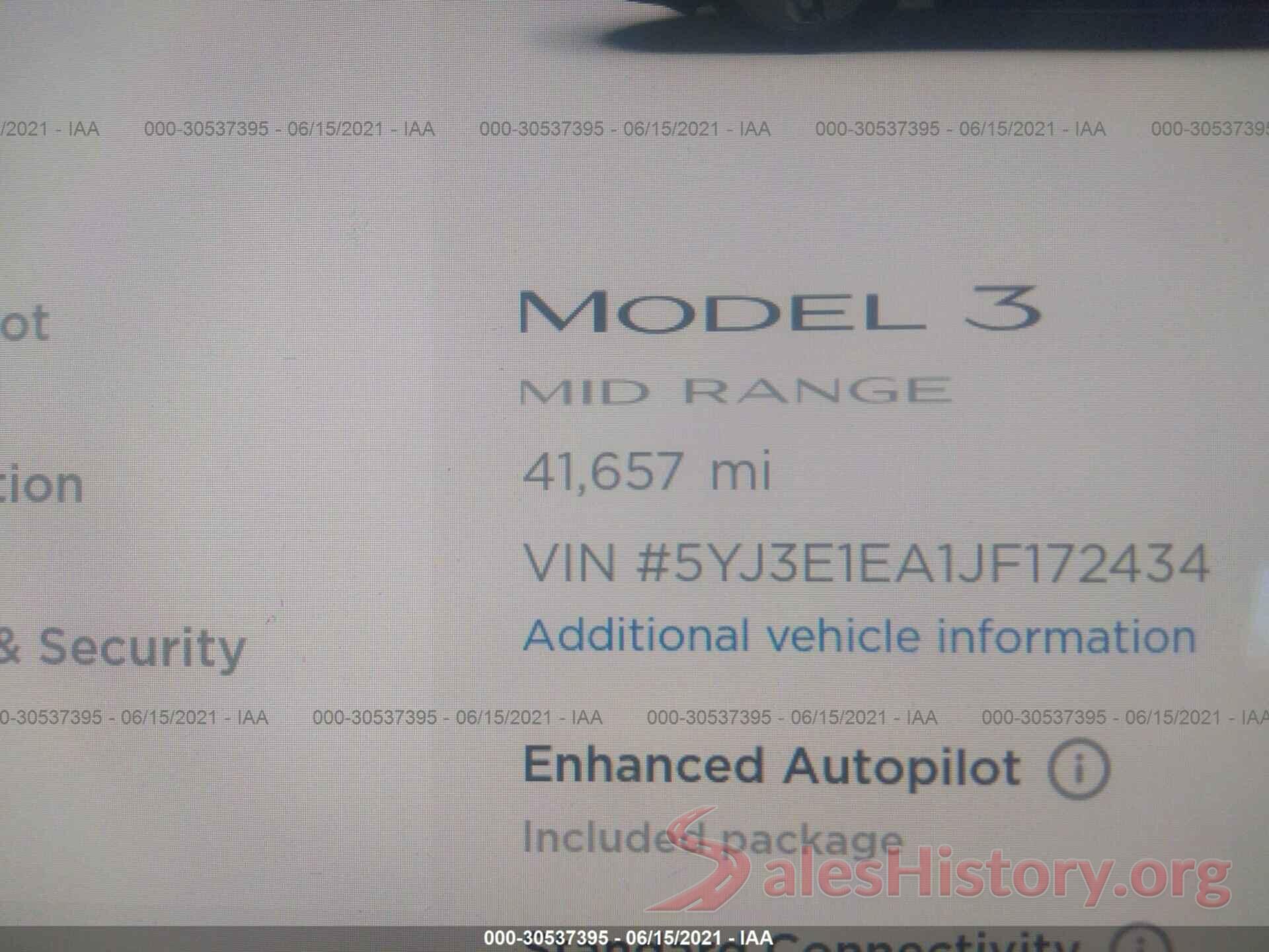 5YJ3E1EA1JF172434 2018 TESLA MODEL 3