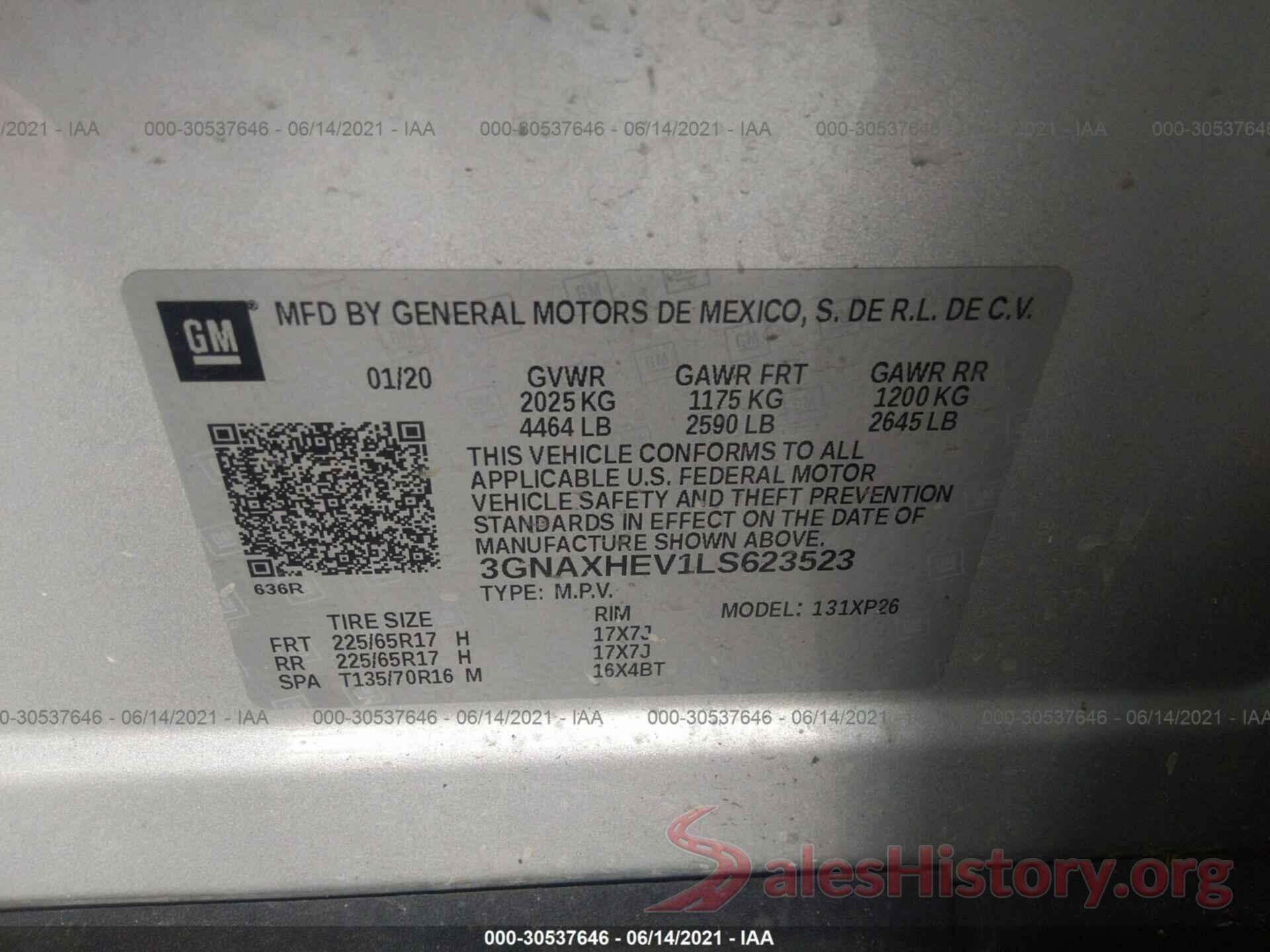 3GNAXHEV1LS623523 2020 CHEVROLET EQUINOX