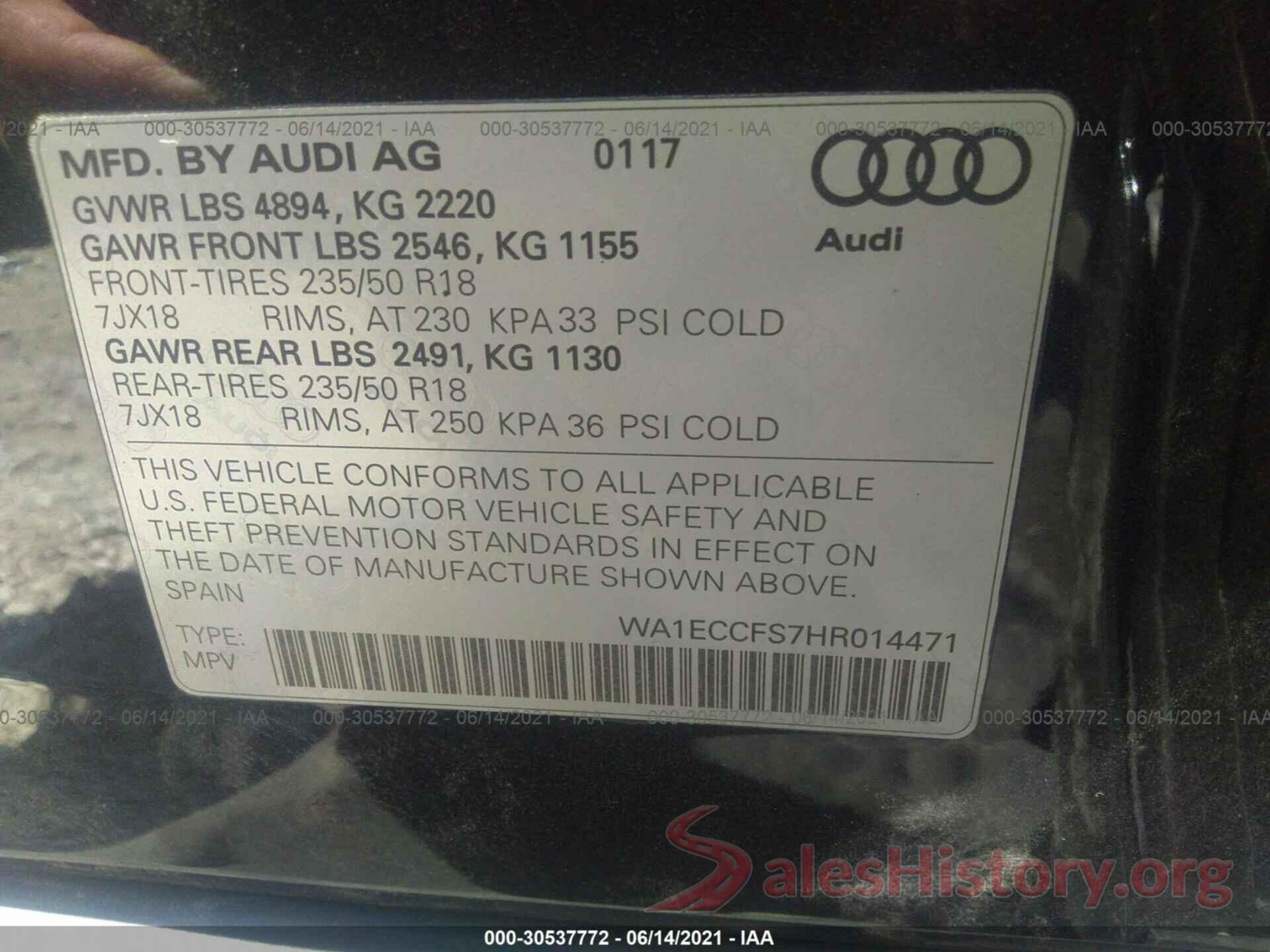 WA1ECCFS7HR014471 2017 AUDI Q3