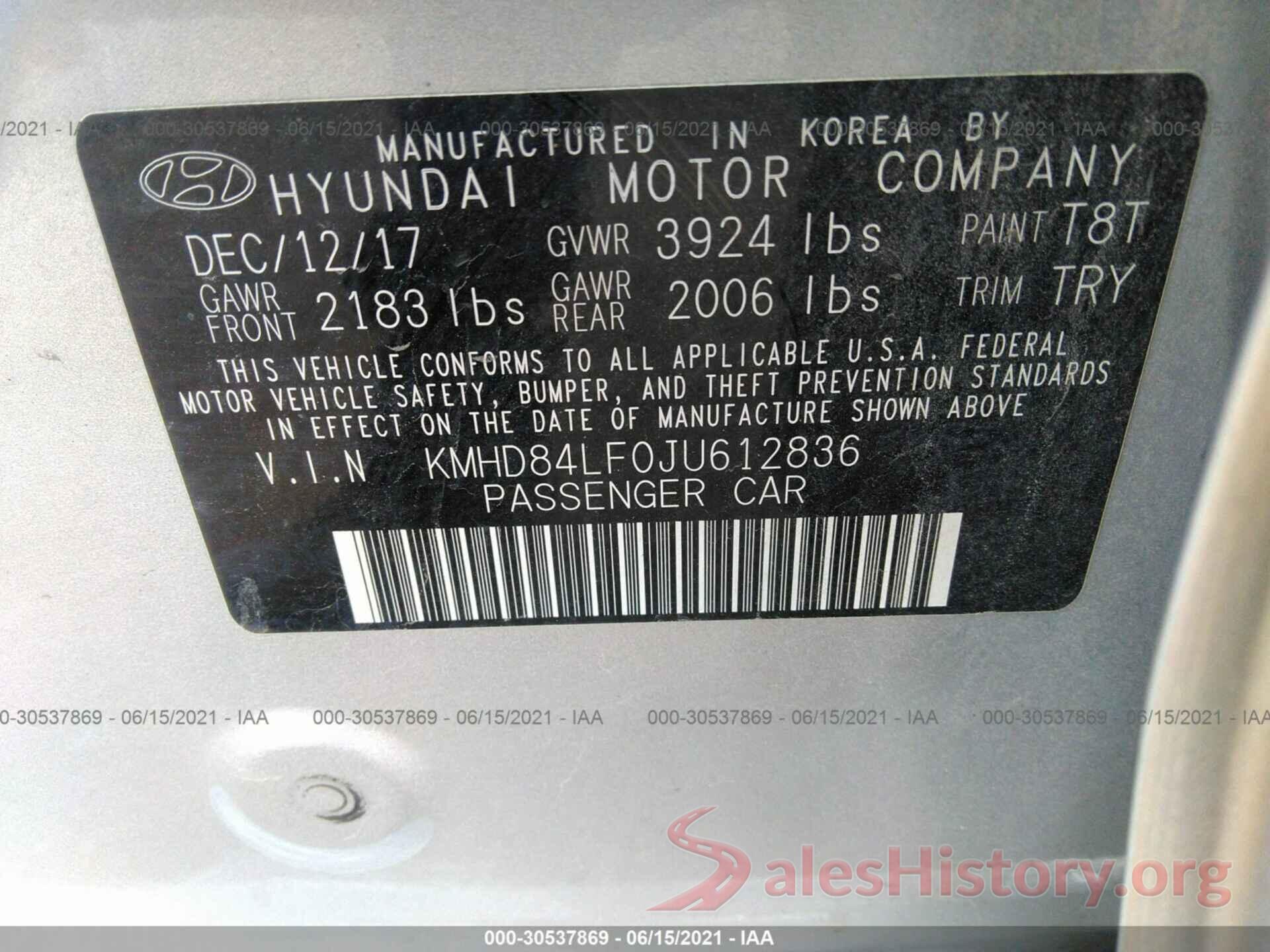 KMHD84LF0JU612836 2018 HYUNDAI ELANTRA