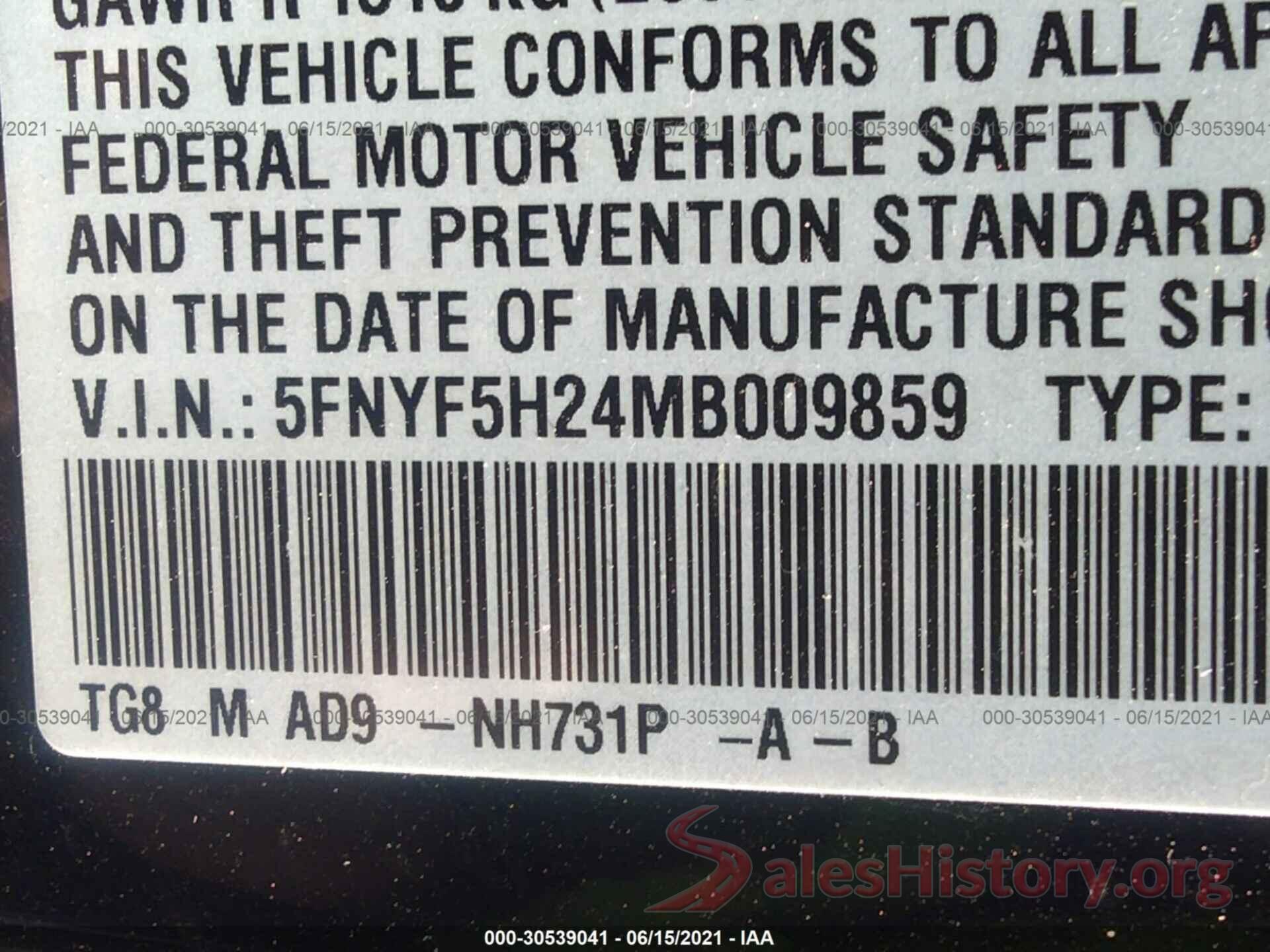 5FNYF5H24MB009859 2021 HONDA PILOT