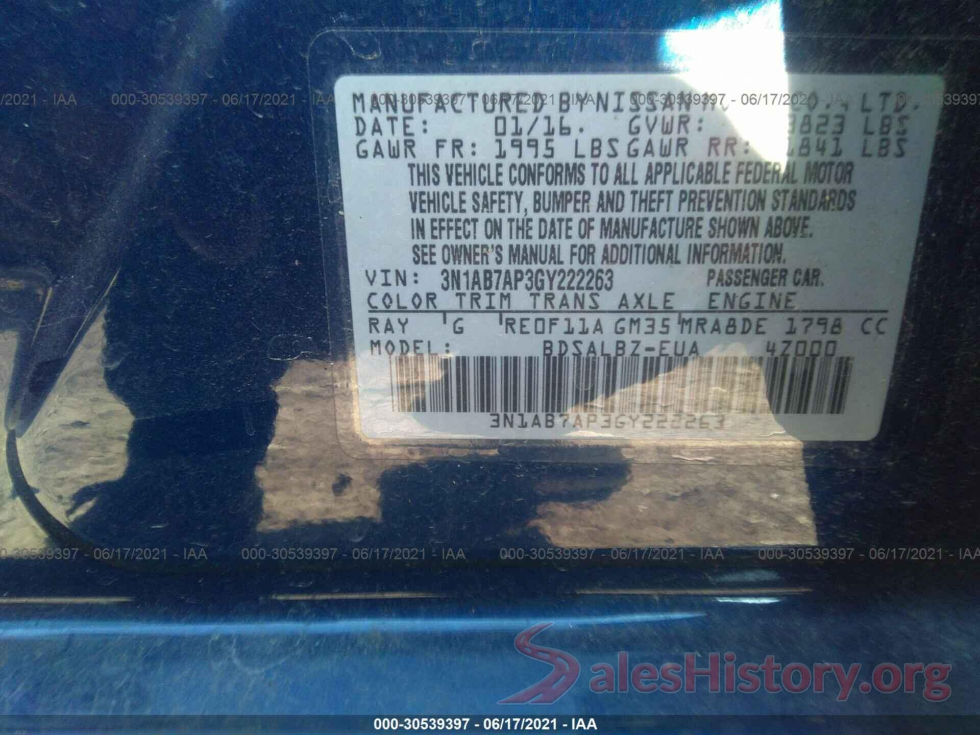 3N1AB7AP3GY222263 2016 NISSAN SENTRA