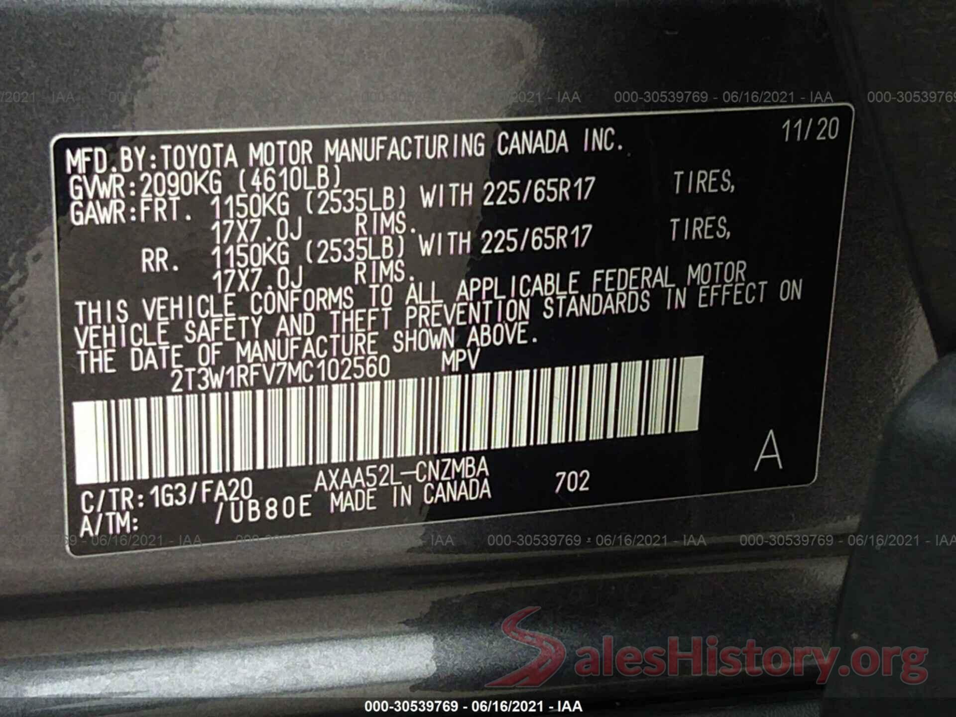 2T3W1RFV7MC102560 2021 TOYOTA RAV4