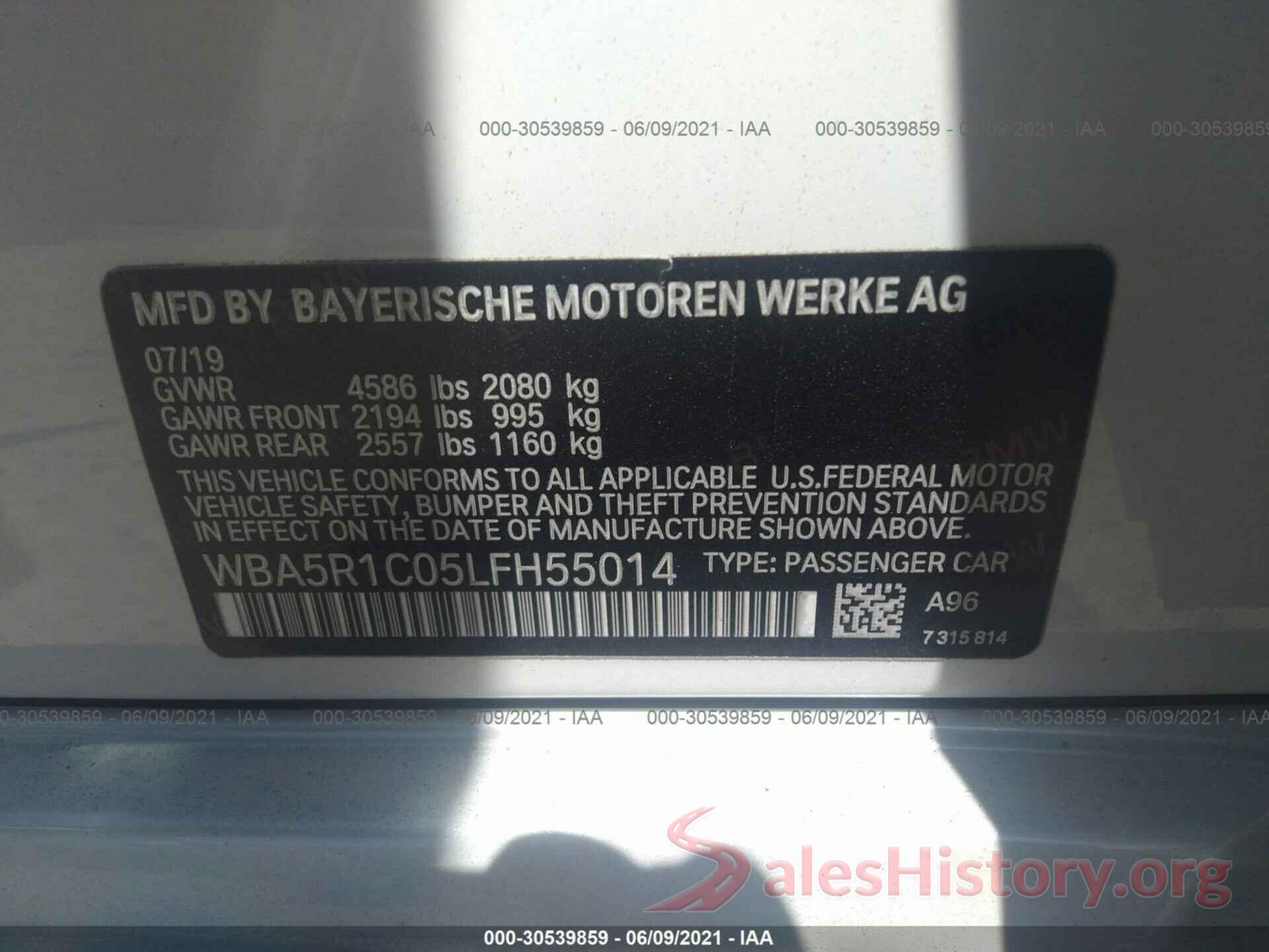 WBA5R1C05LFH55014 2020 BMW 3 SERIES